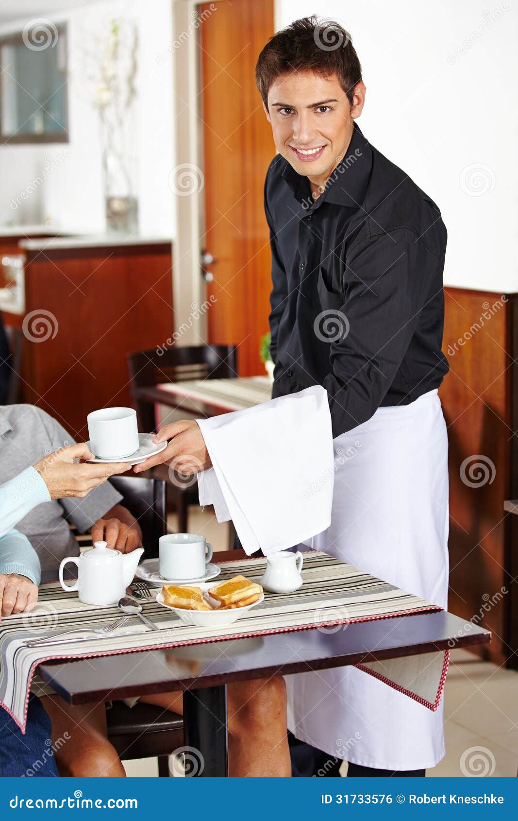 Smiling Waiter in Coffee Shop Stock Photo Image of espresso, waiter