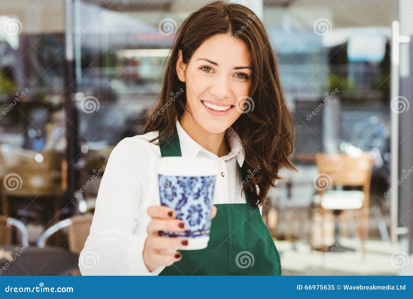 Smiling Waitress Serving a Coffee Stock Image Image of cheerful