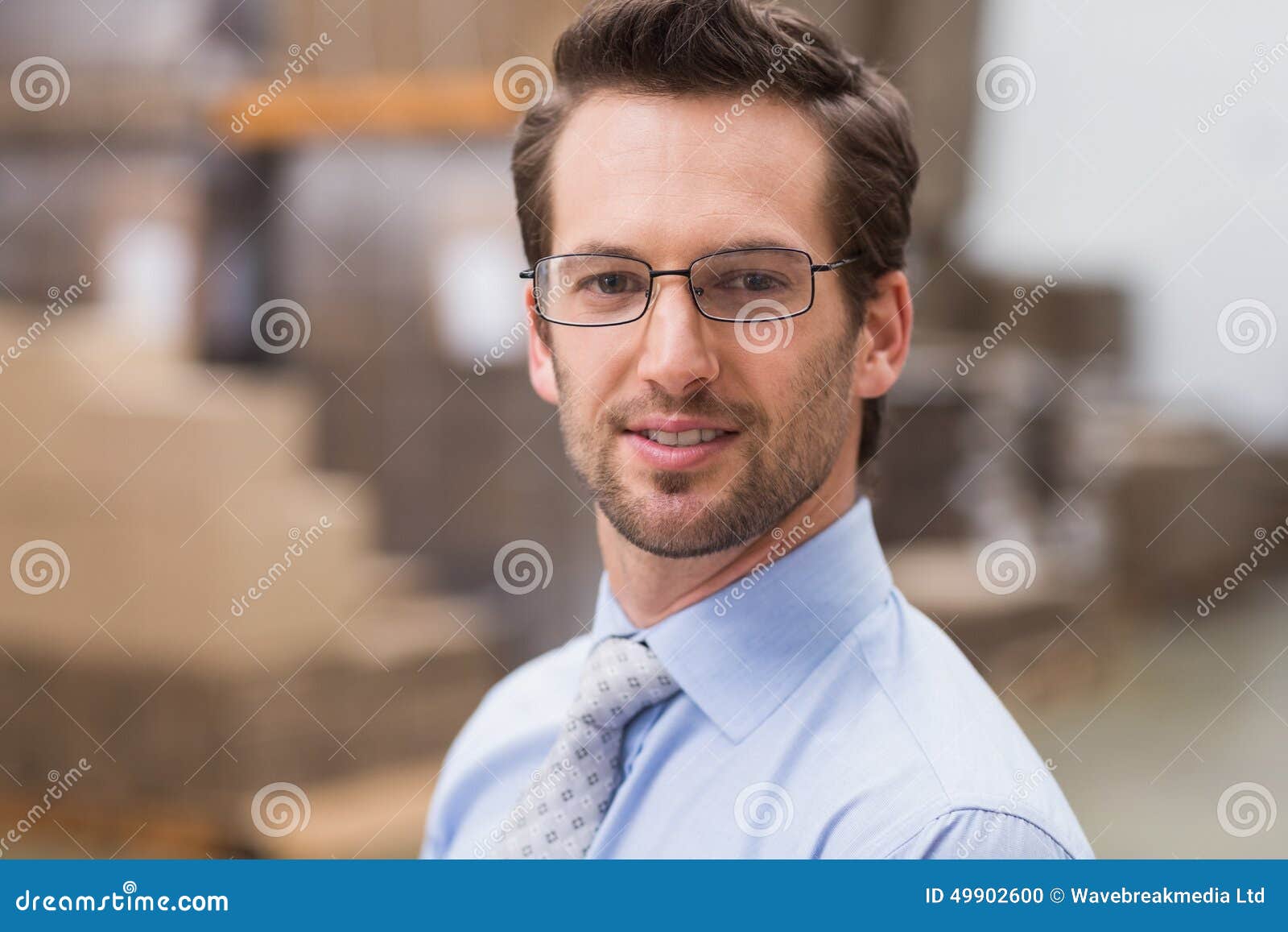 Smiling Warehouse Manager Wearing Eyeglasses Stock Photo Image of
