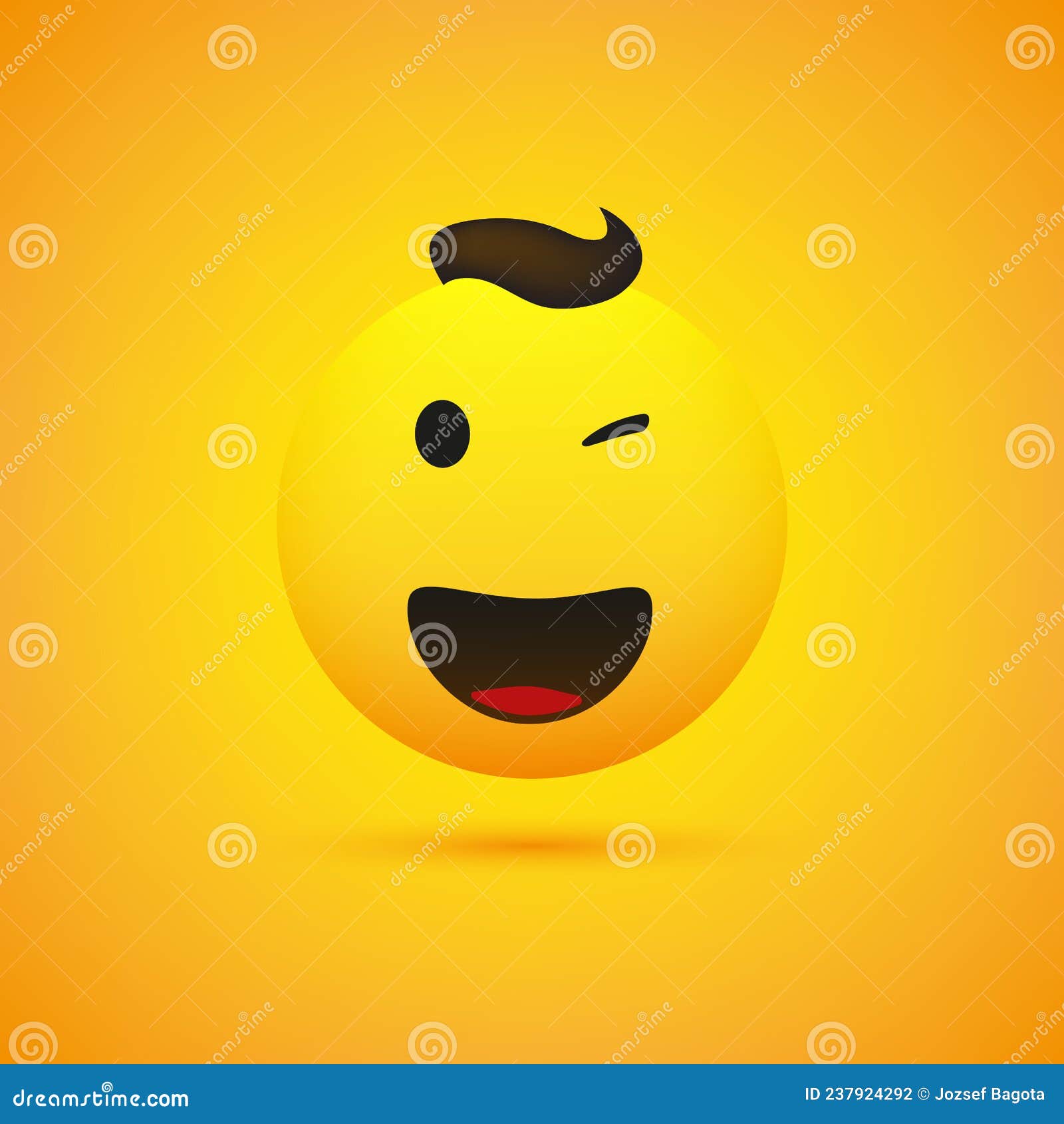 Smiling, Winking Emoji Simple Happy Emoticon on Yellow Background