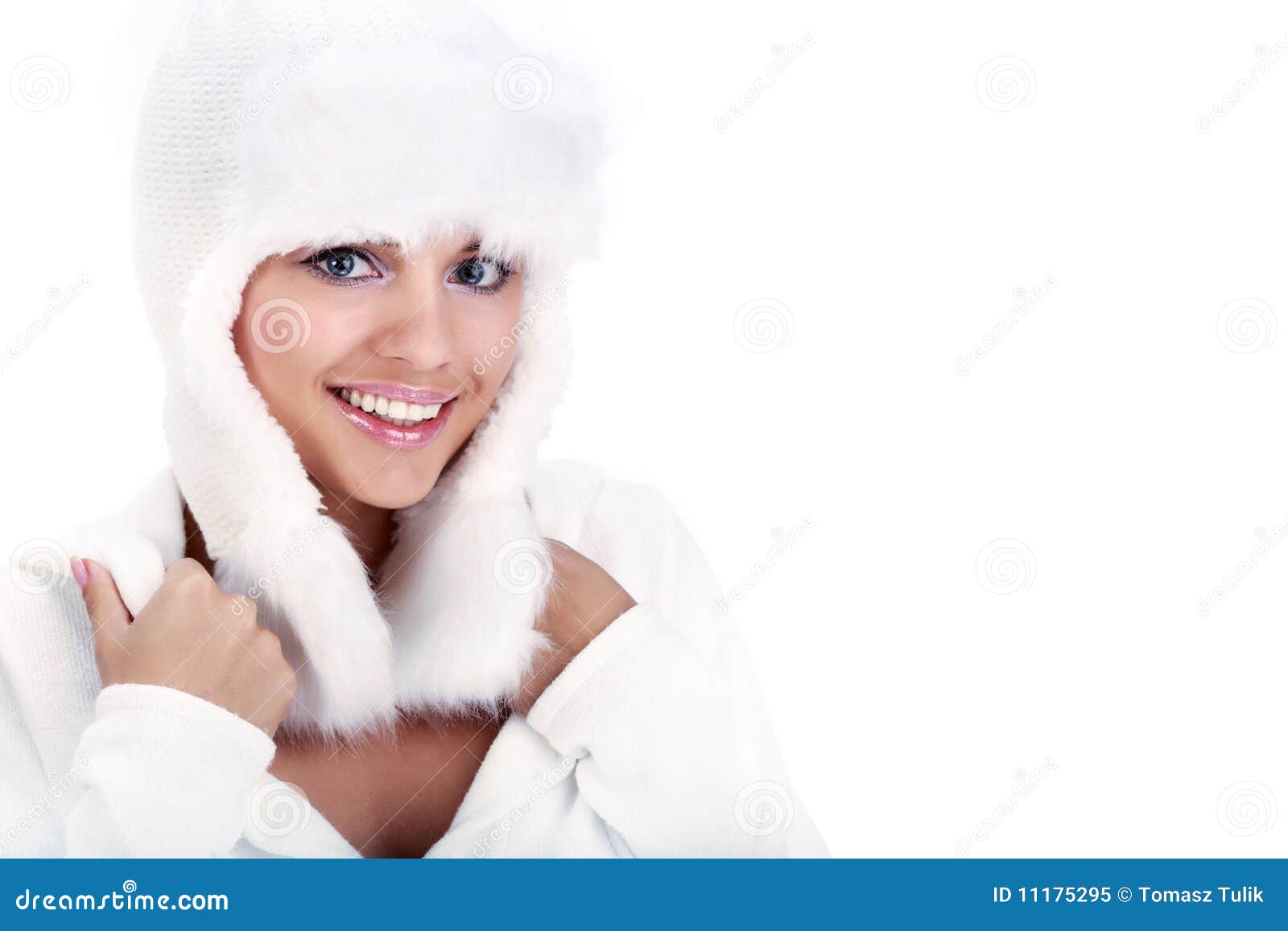 Smiling Winter Woman. Blue Eyes Stock Image - Image of contact, closeup ...