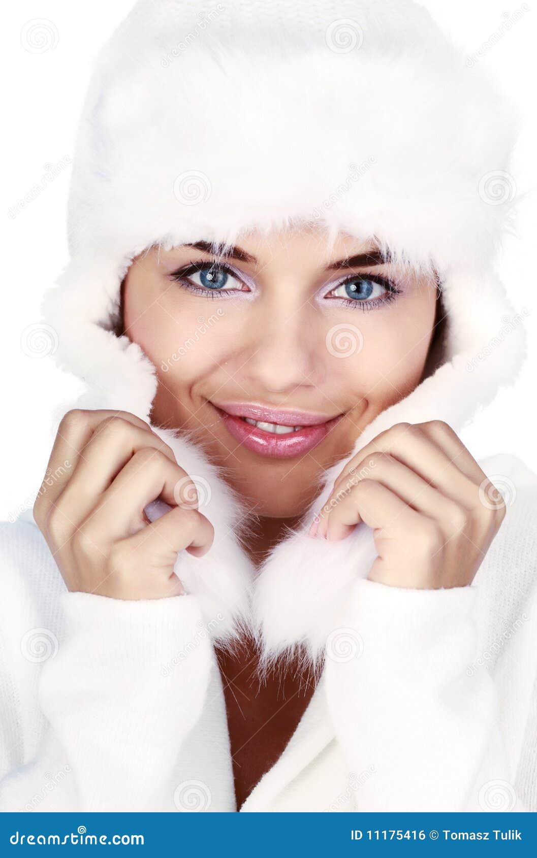 Smiling Winter Woman. Blue Eyes Stock Photo - Image of closeup ...