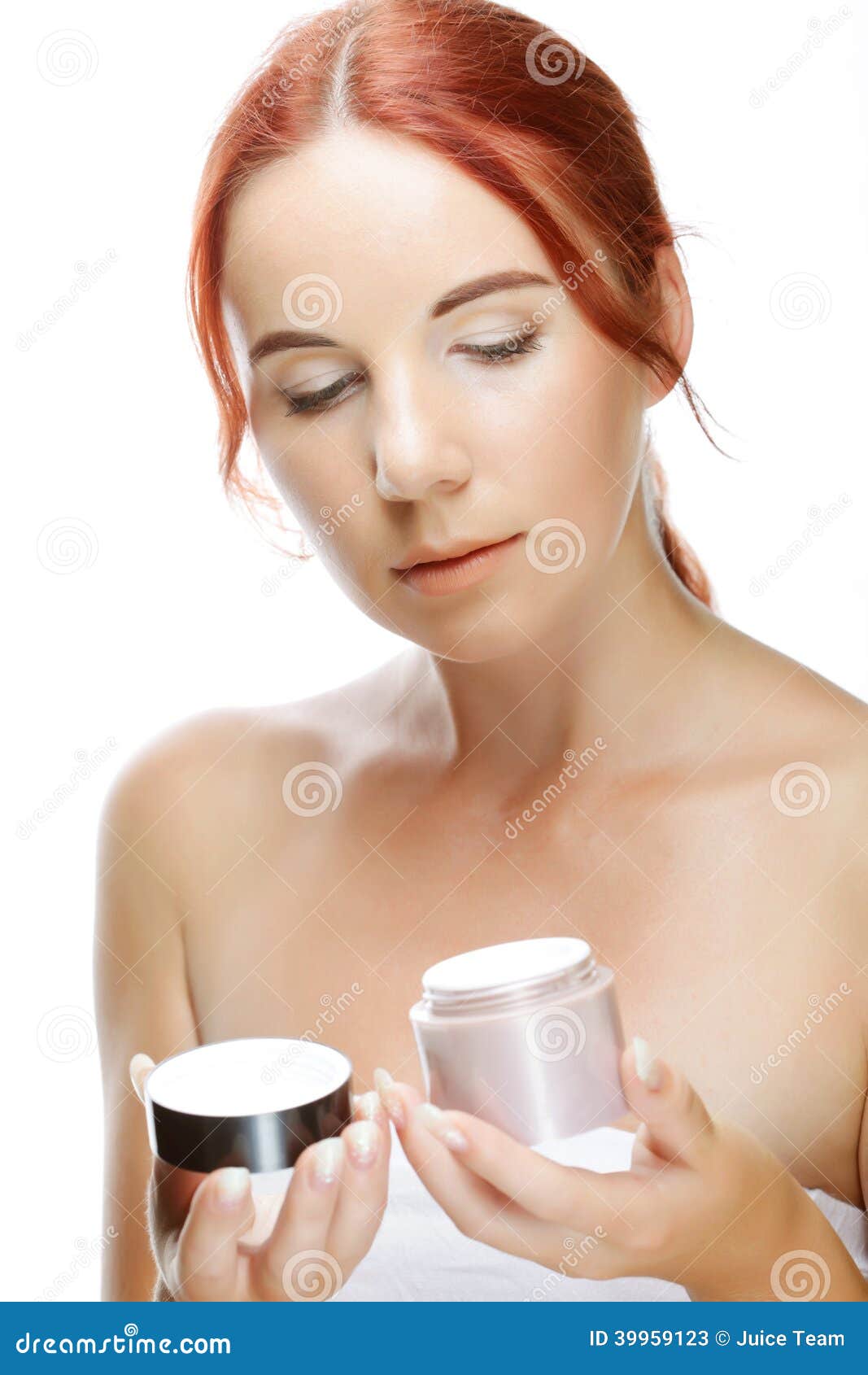 Smiling Woman Applying Cream On Her Face Stock Image Image Of Artificial Healthcare 39959123