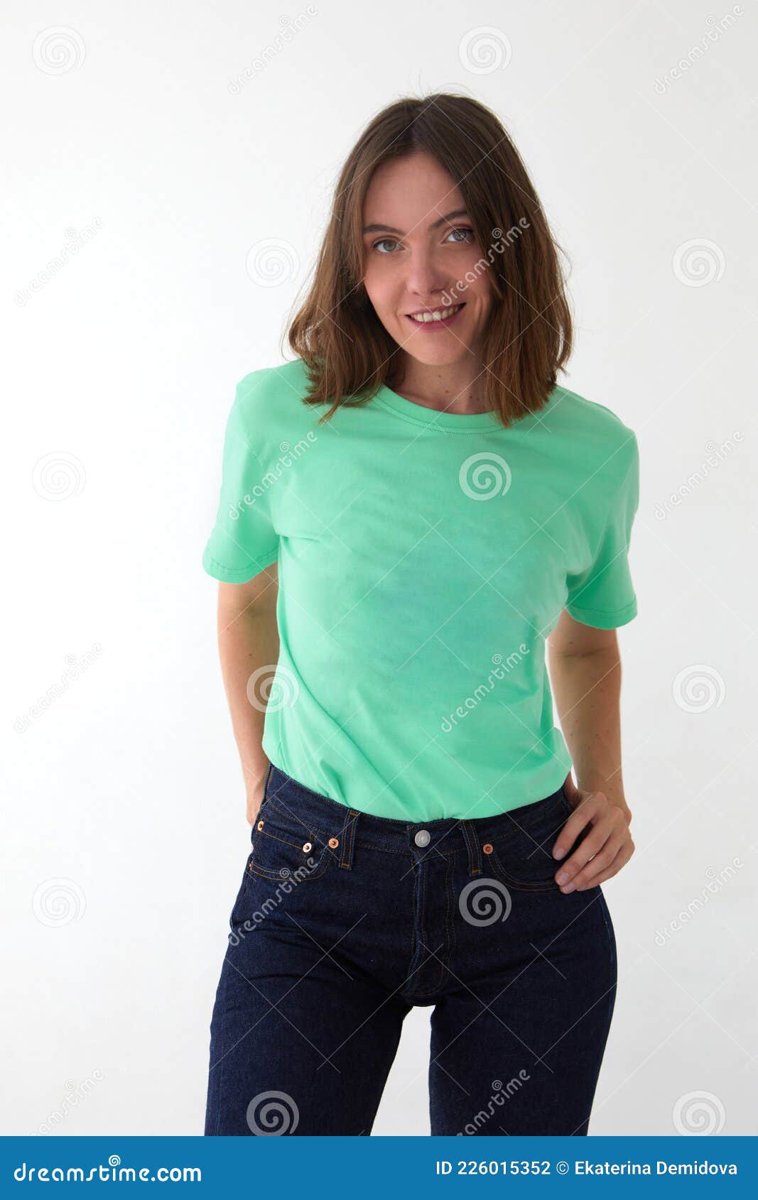 Smiling Woman in Casual Outfit Standing in Studio Stock Photo - Image of  cloth, gaze: 226015352