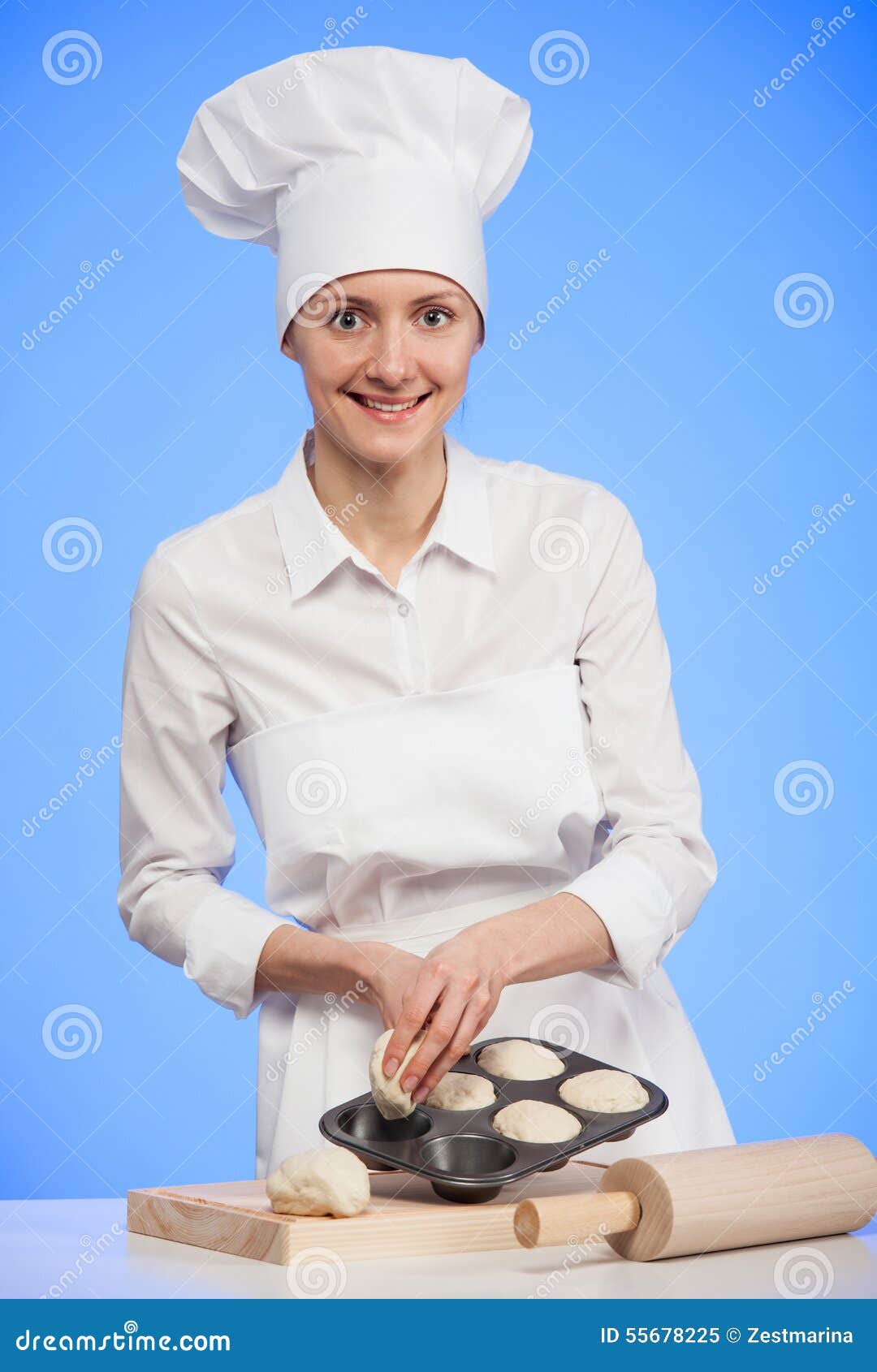 Smiling Woman Cook Making Tasty Cakes Stock Image - Image of dough ...