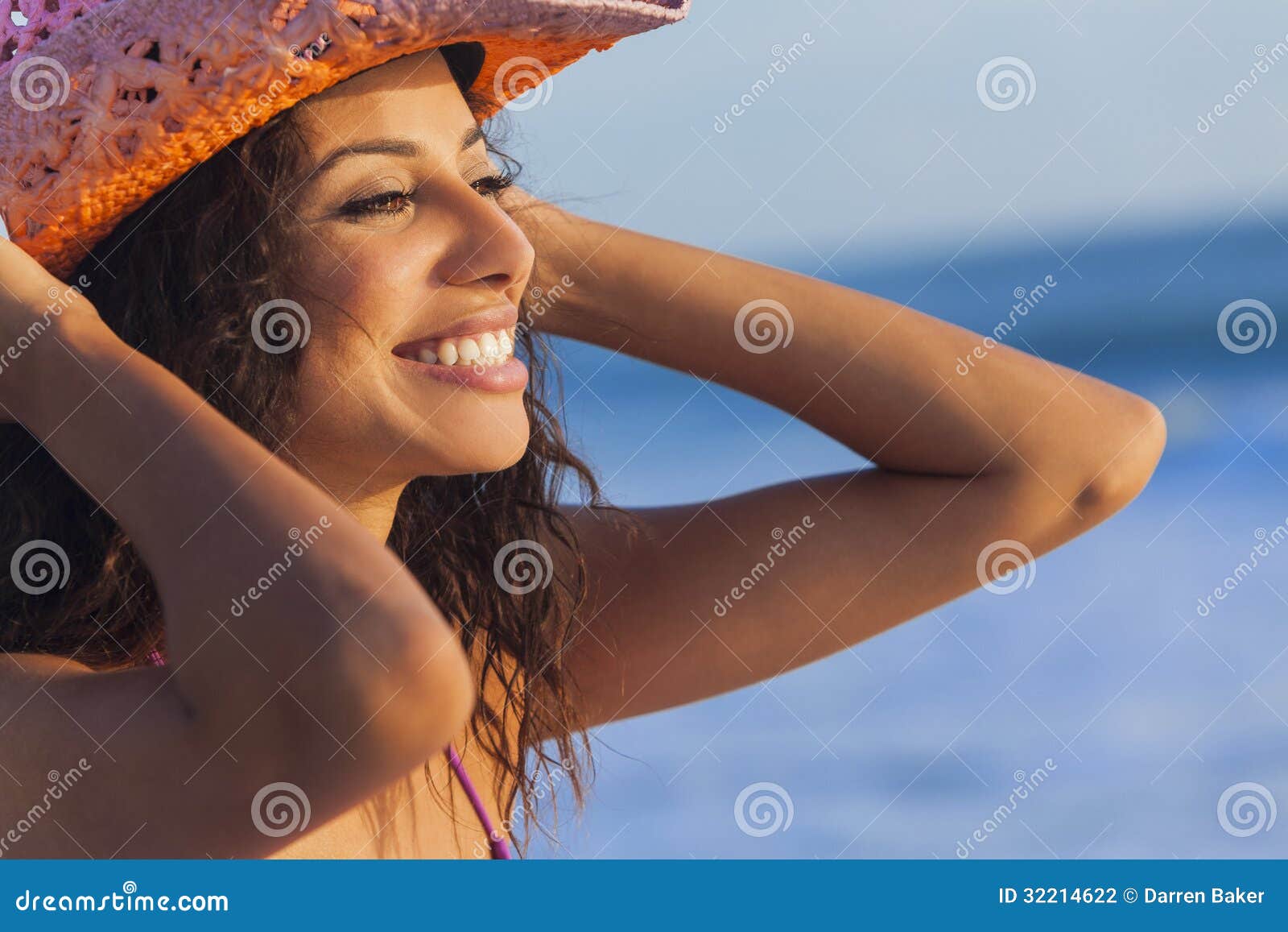 Smiling Woman Girl Bikini Cowboy Hat At Beach Stock Photography - Image: 322146221300 x 957