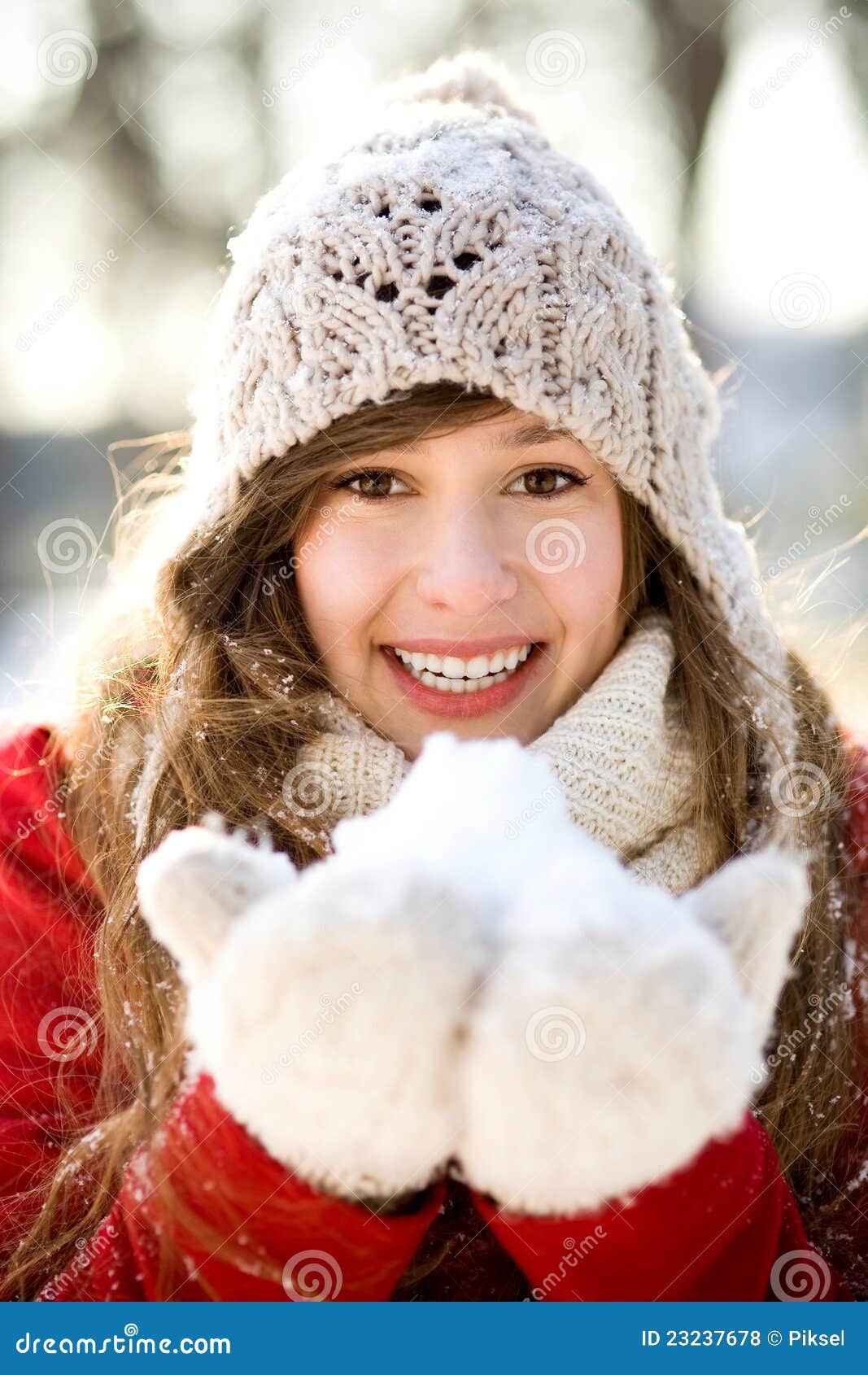 Smiling woman holding snow stock photo. Image of outdoors - 23237678