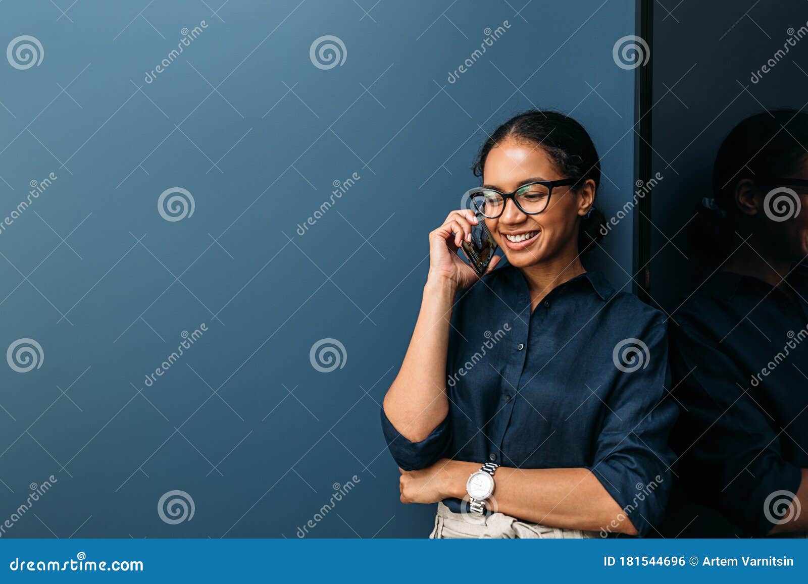 Smiling Woman Making Phone Call from Home Stock Photo - Image of ...