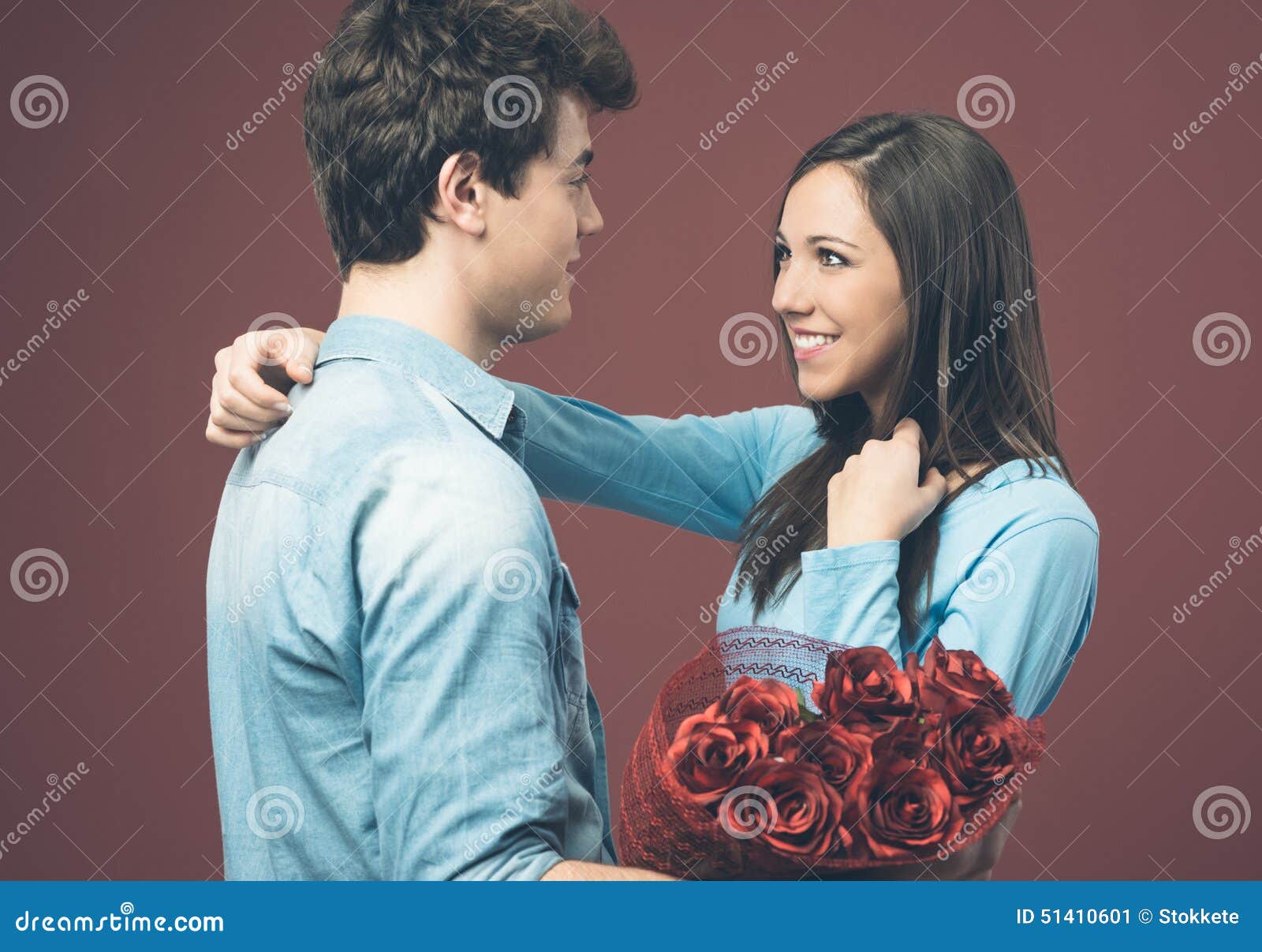 Smiling Woman Receiving a Love Gift Stock Image - Image of