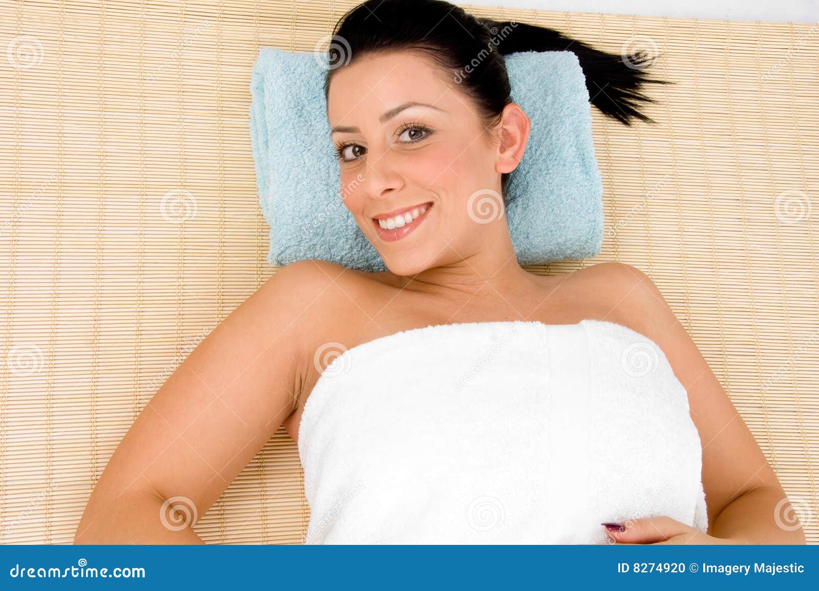 Smiling Woman Scrubbing Her Body Stock Photo Image of hair, female 8274920