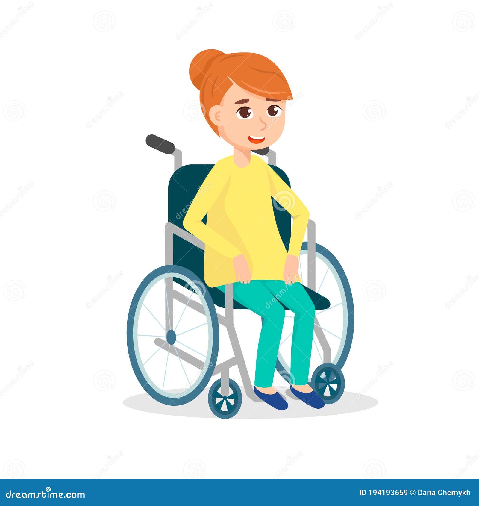 Smiling Woman Sitting in Wheelchair Vector Illustration. Cute Happy ...