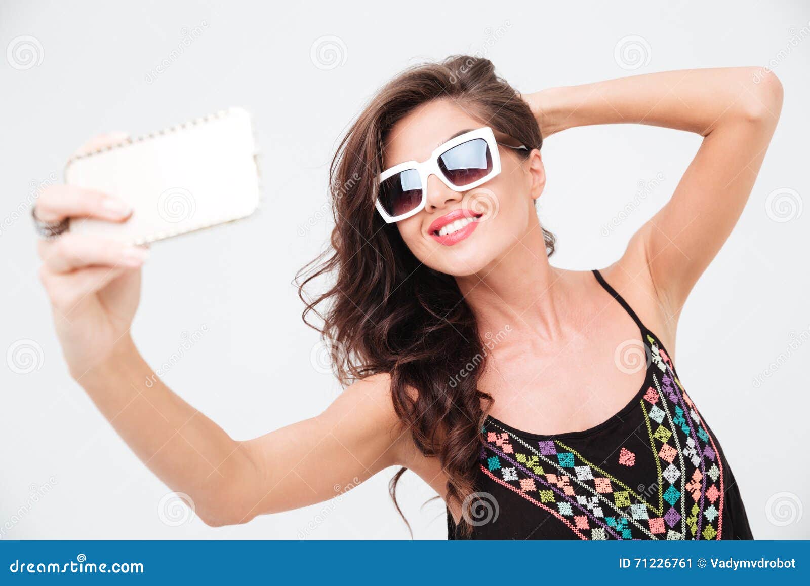 Smiling Woman In Sunglasses Making Selfie Photo Stock Image Image Of Cute Face 71226761