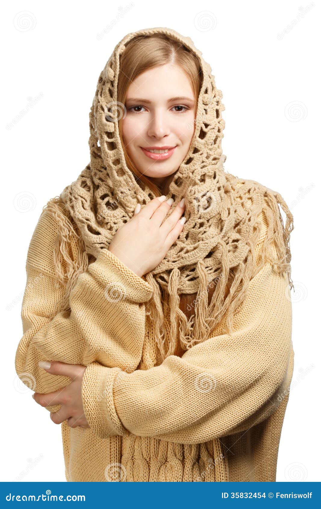 Smiling Woman in Warm Comforter Stock Photo Image of happiness
