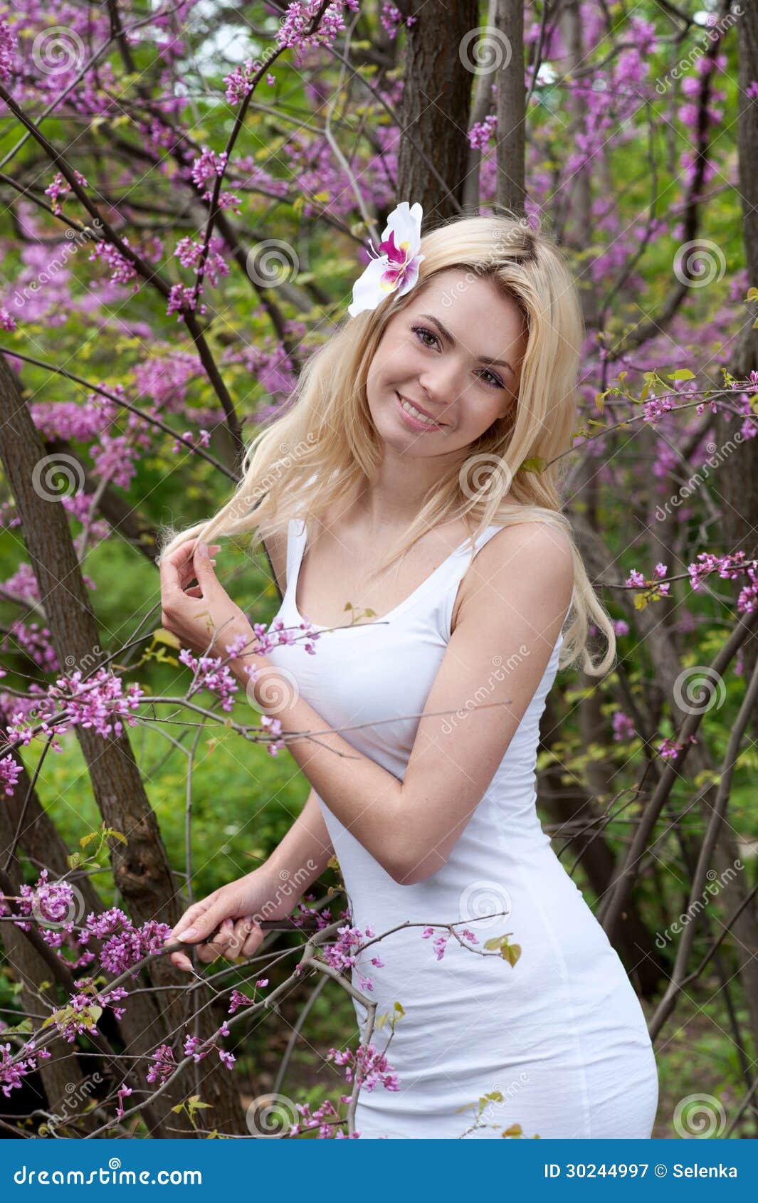 Woman in White Dress Outdoor in Park Stock Image - Image of model, face ...