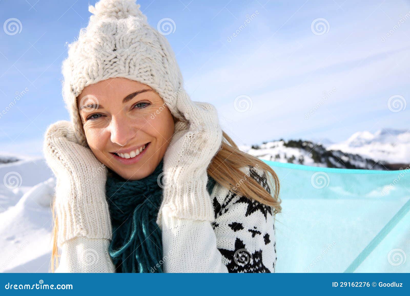 Smiling Woman in Winter Vacation Stock Photo - Image of peaceful ...