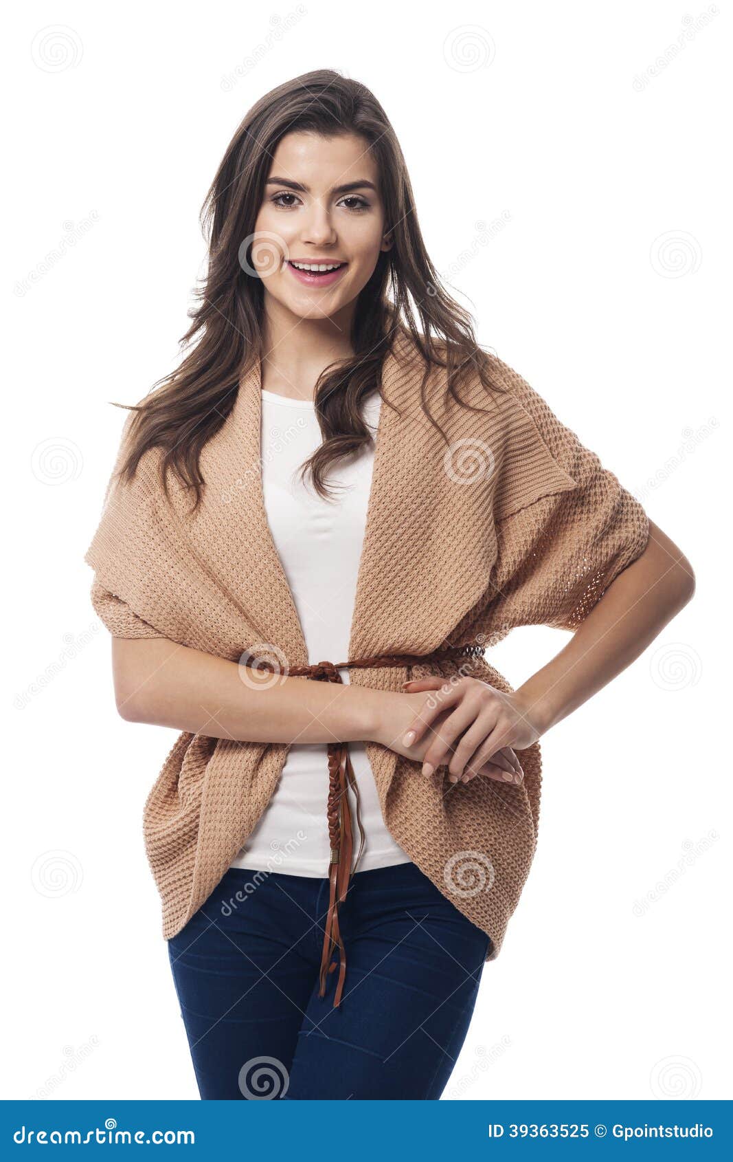 Smiling woman stock image. Image of shot, standing, jeans - 39363525
