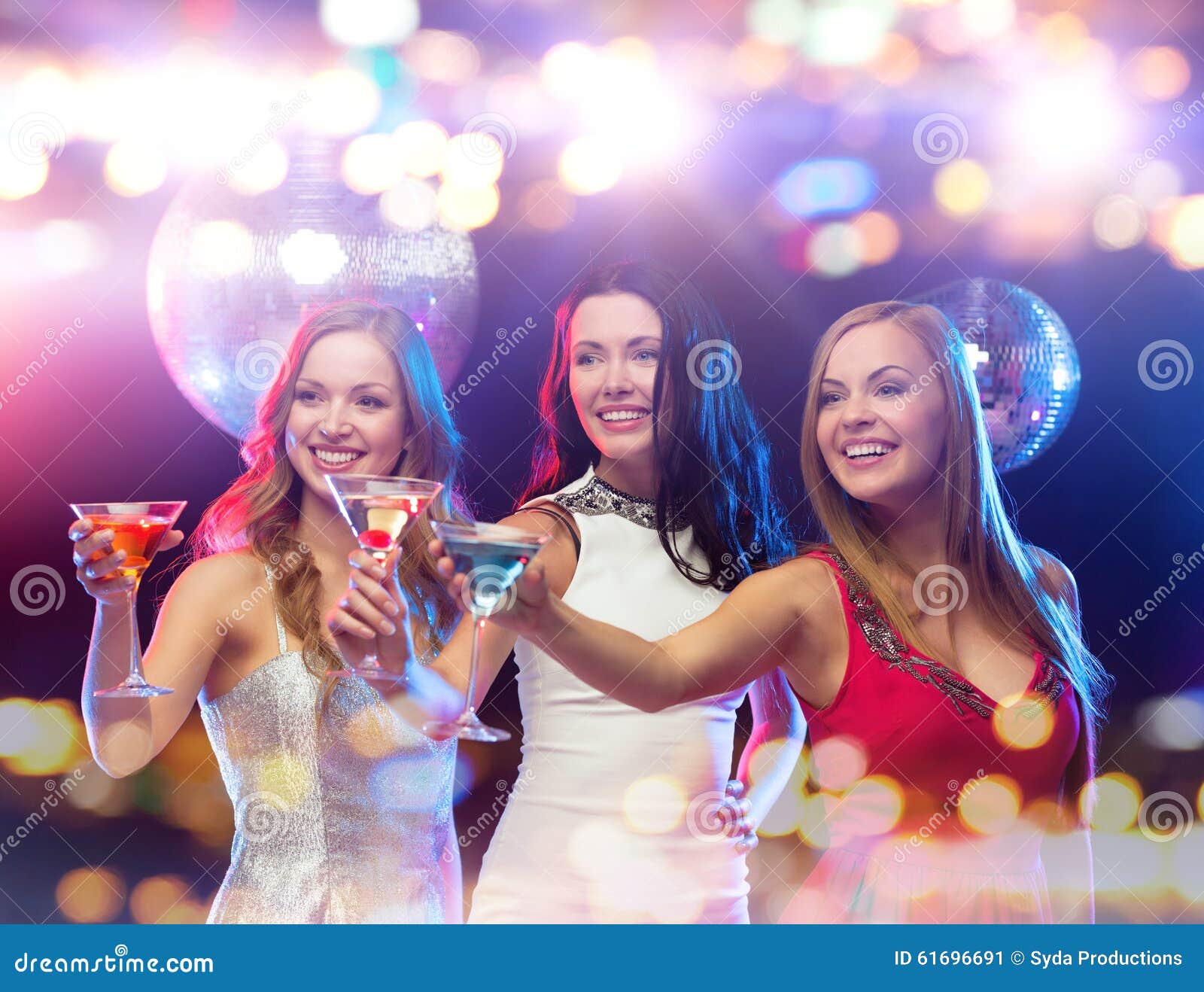 Smiling Women with Cocktails at Night Club Stock Image - Image of ...