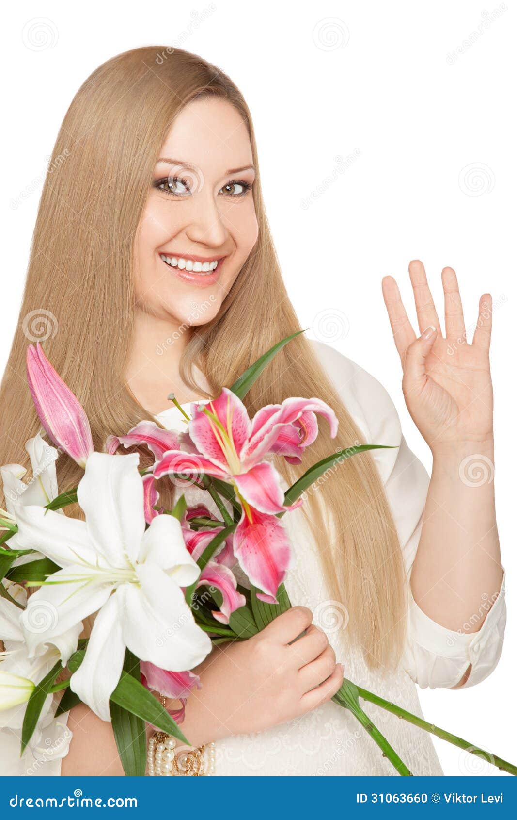 smiling xxl woman holding flowers