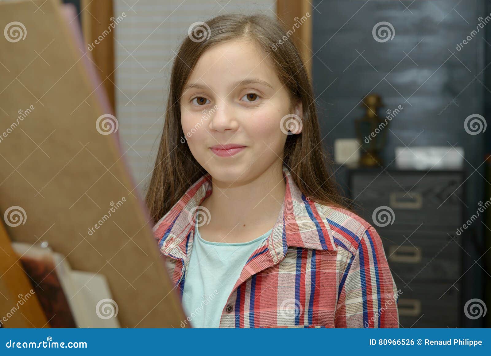 Smiling Young Artist Girl Draw Stock Photo Image of happiness