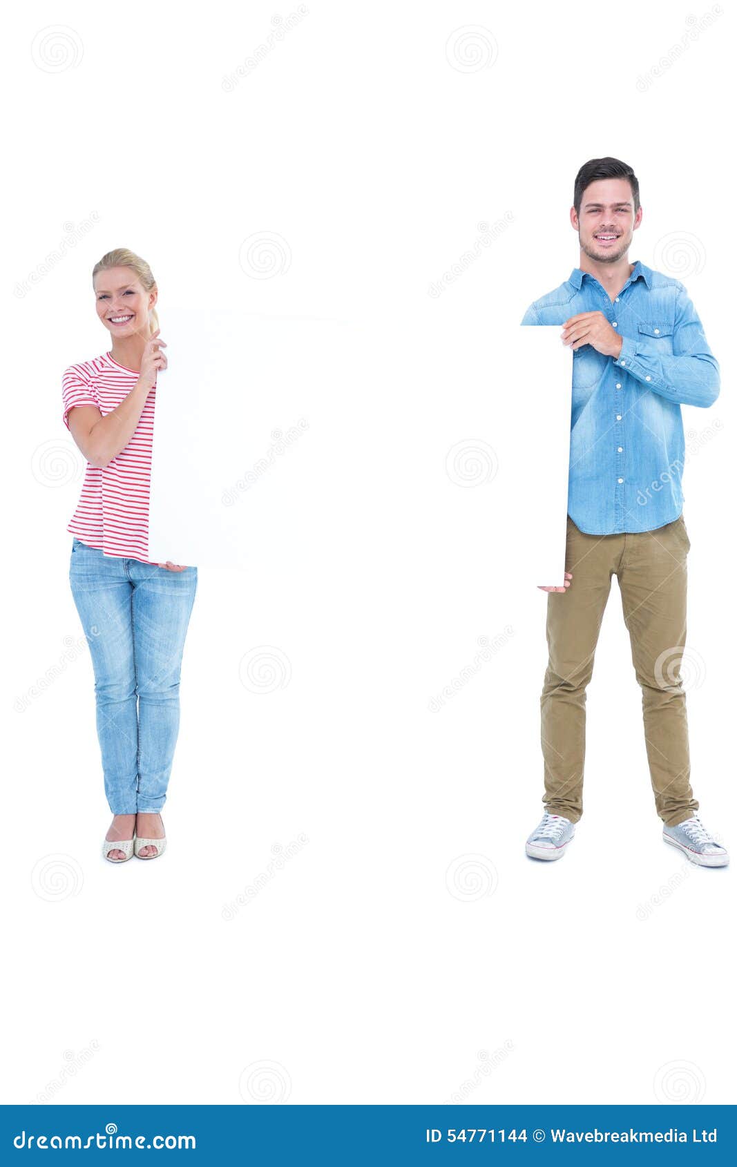 Smiling Young Couple Holding a Blank Sign Stock Photo - Image of ...