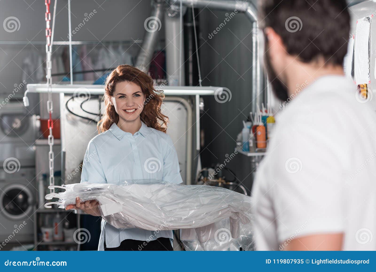 Smiling Young Dry Cleaning Workers Stock Image Image of female
