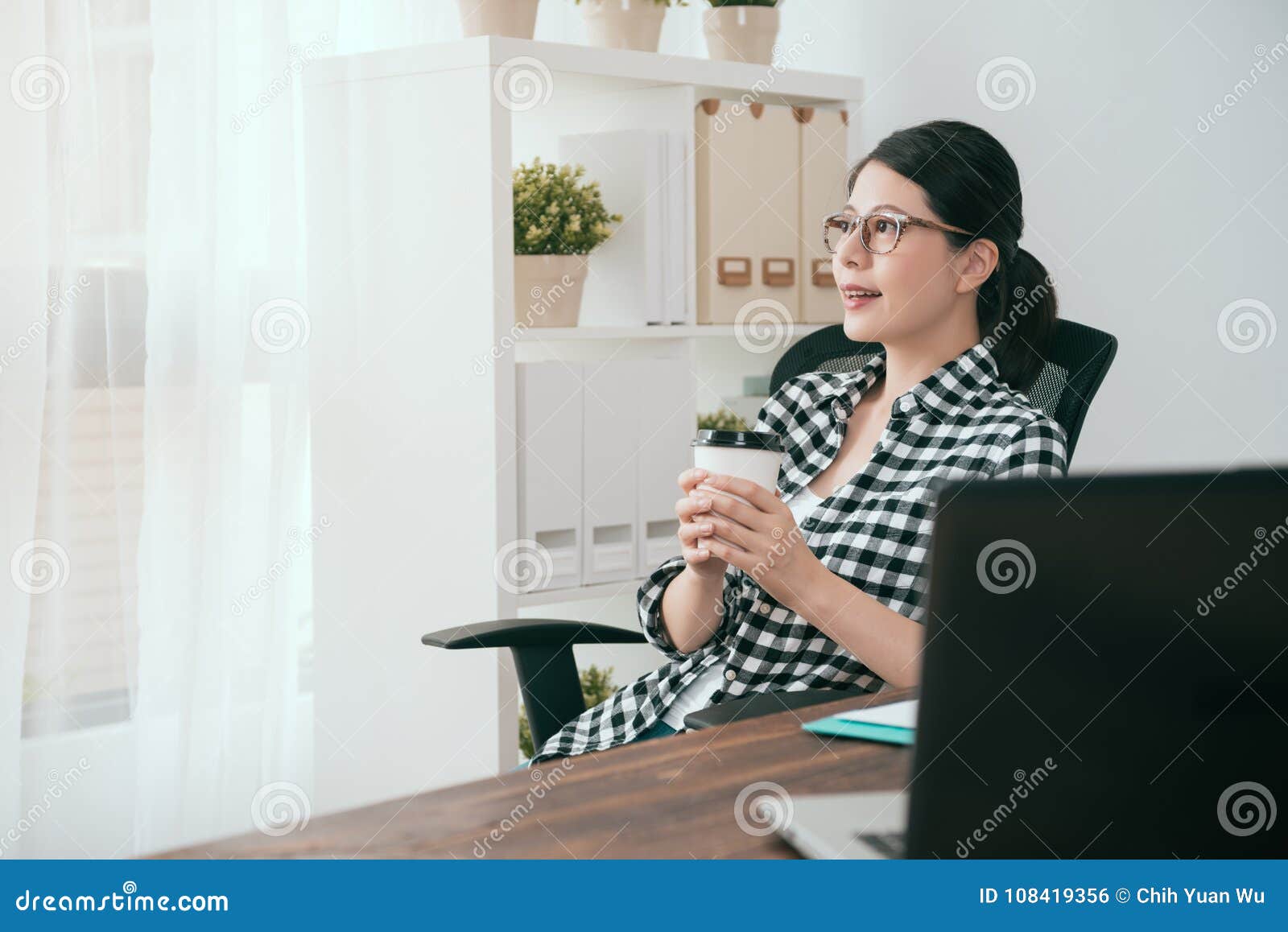 Smiling Female Soho Worker Sitting on Workspace Stock Photo - Image of ...