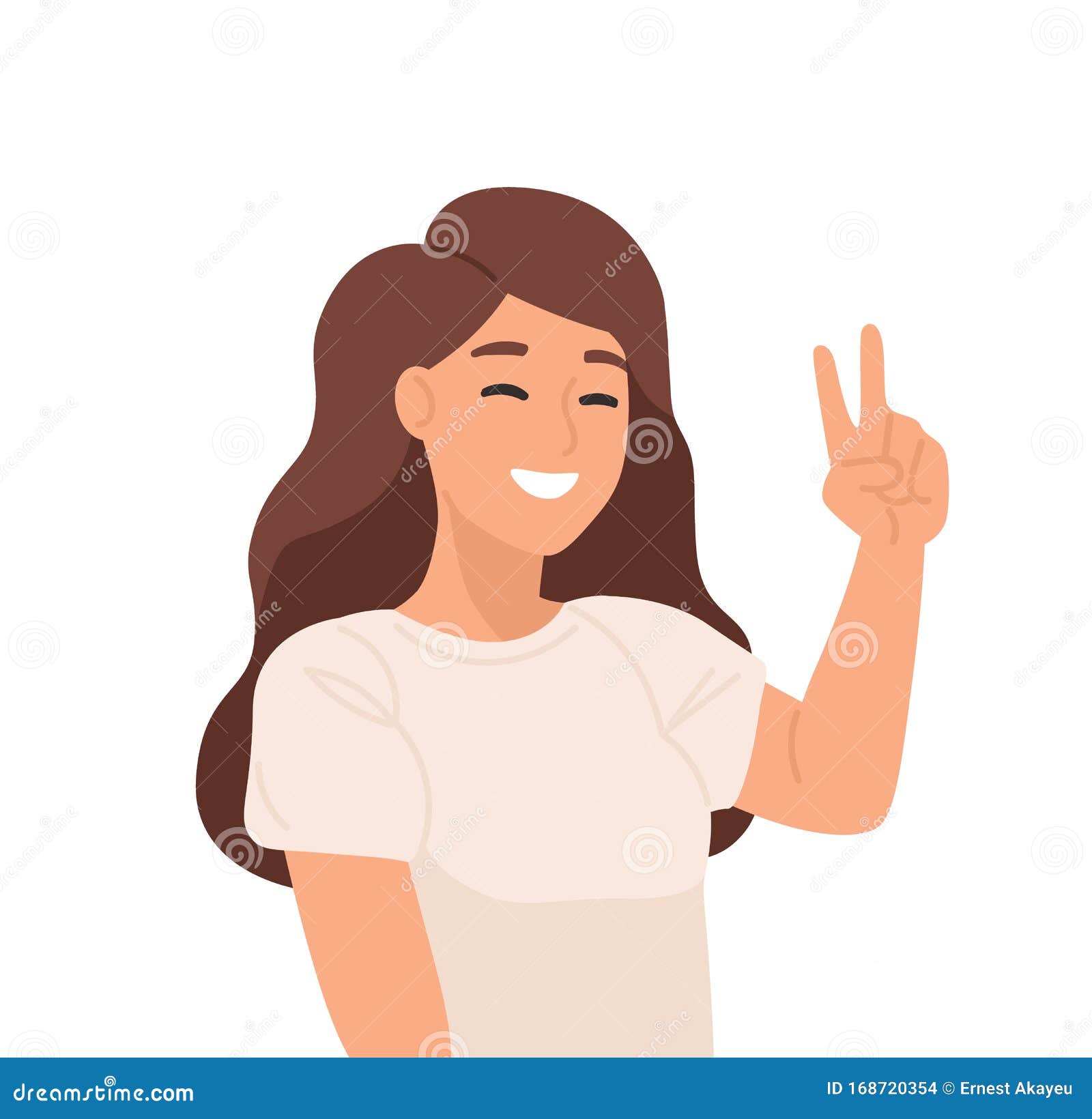 smiling young girl flat  . sign language, gesticulation, peace gesture. good mood, gladness
