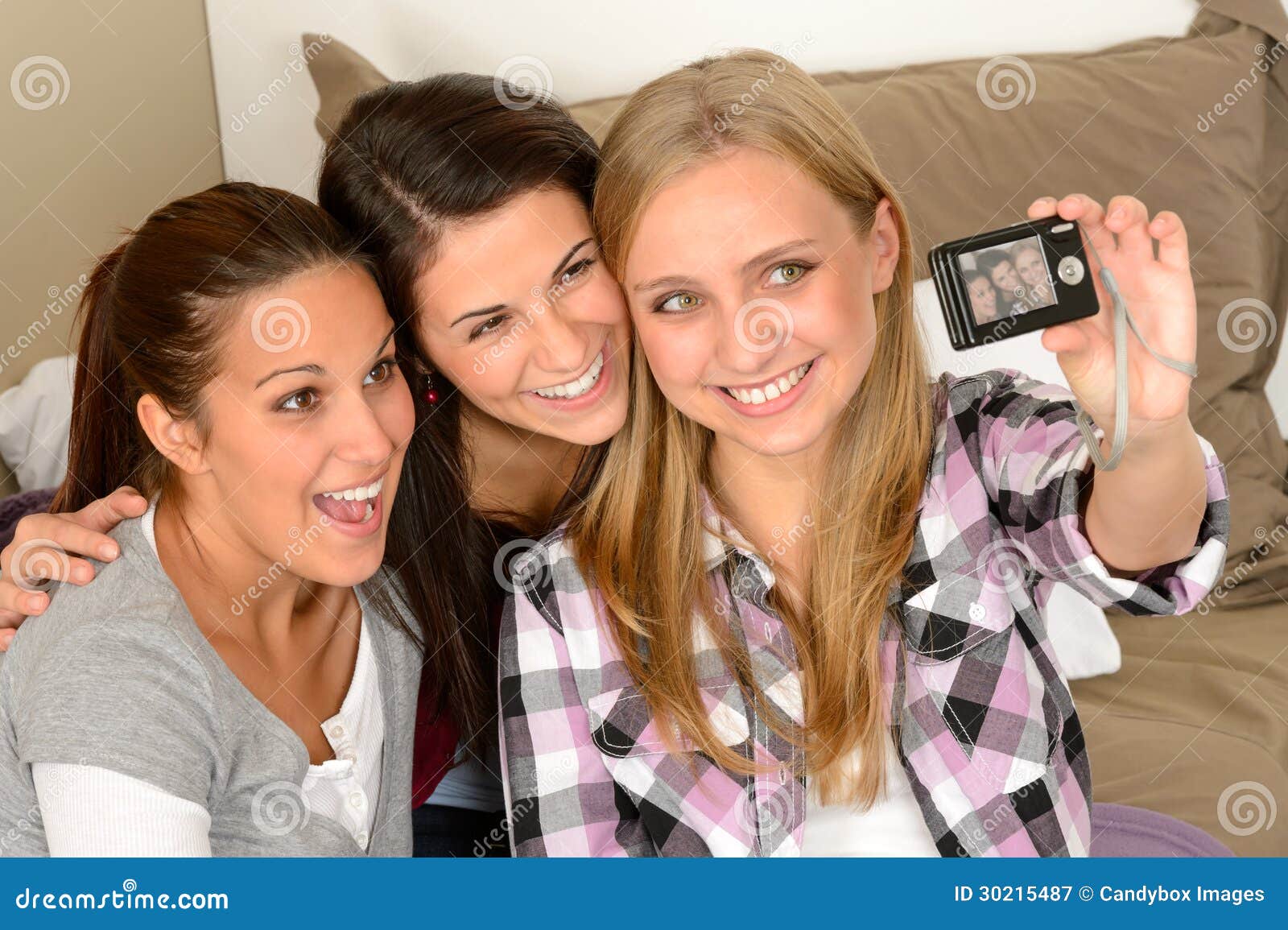 Smiling Young Girls Taking Self Portrait Stock Image - Image of ...