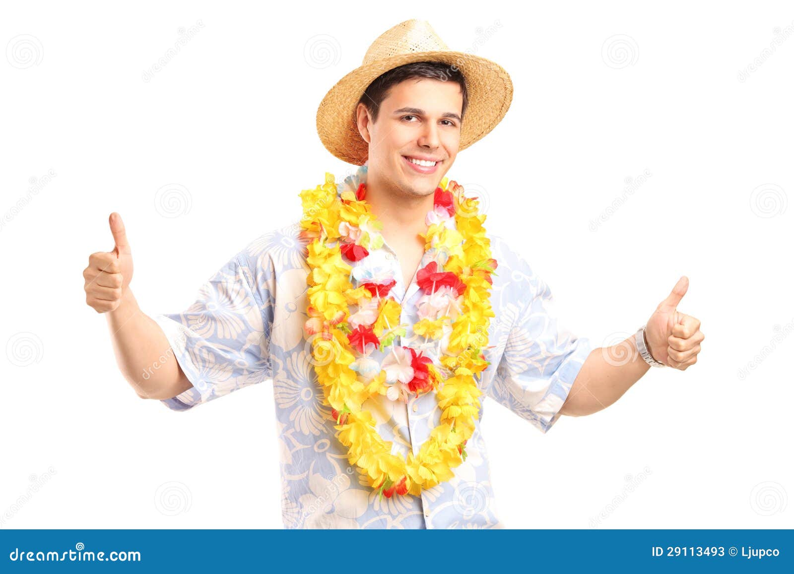 Violate explode Federal A Smiling Young Guy in Hawaiian Costume Giving Thumbs Up Stock Image -  Image of caucasian, looking: 29113493