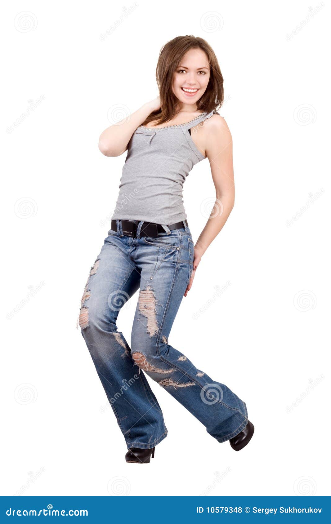 Smiling Young Woman In A Blue Jeans Stock Photo - Image of beautiful