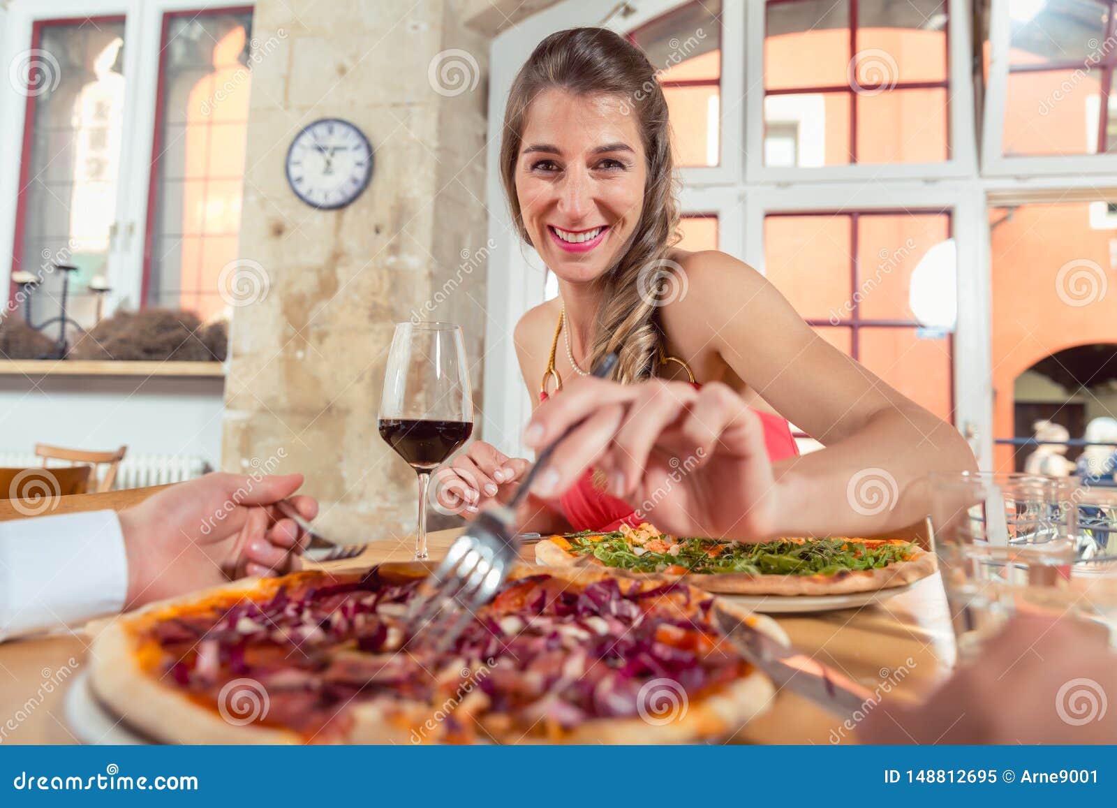 Woman Eating Pizza At Restaurant Stock Image Image Of Lifestyle