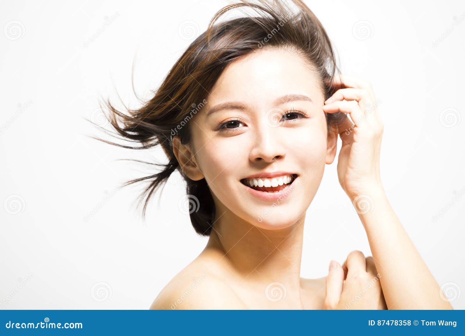 Smiling Young Woman With Hair Motion Stock Photo Image Of Happy Girl