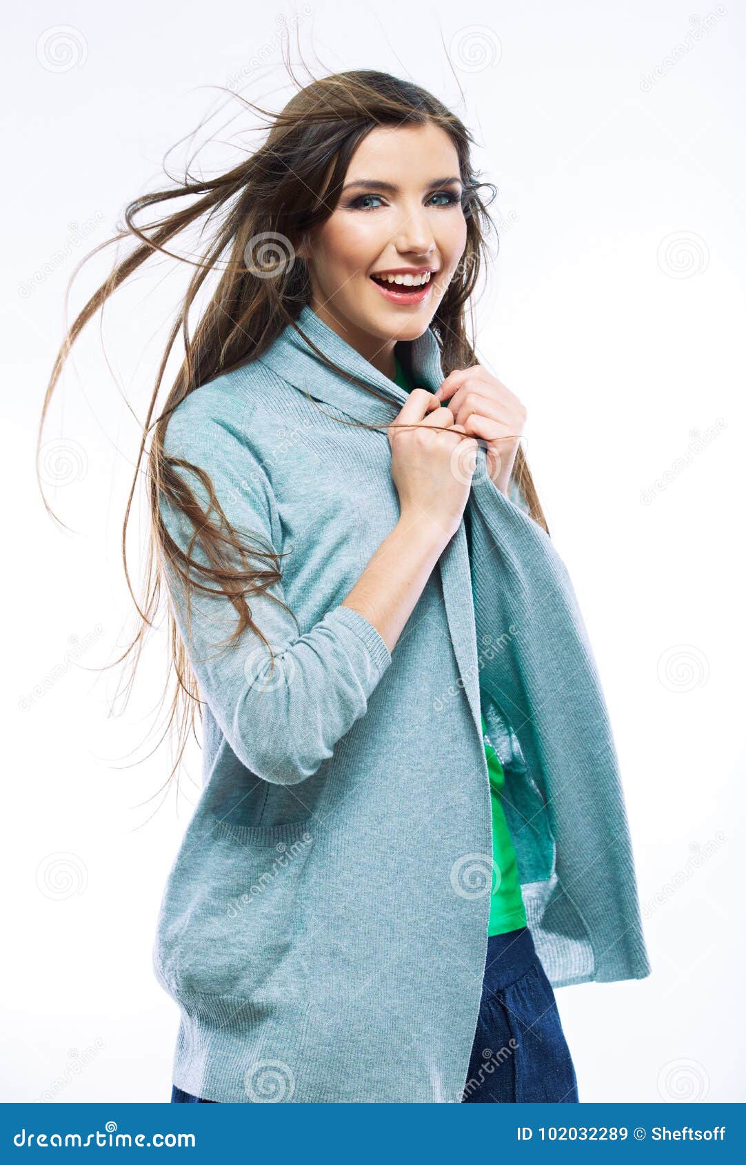 Smiling Young Woman Portrait With Hair Motion Stock Image Image Of