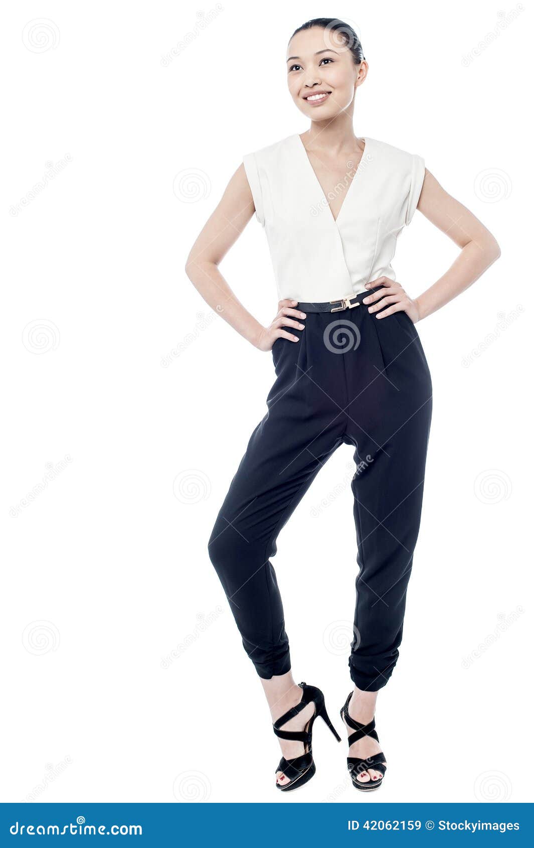 Smiling Young Woman Posing in Style Stock Image - Image of joyful ...