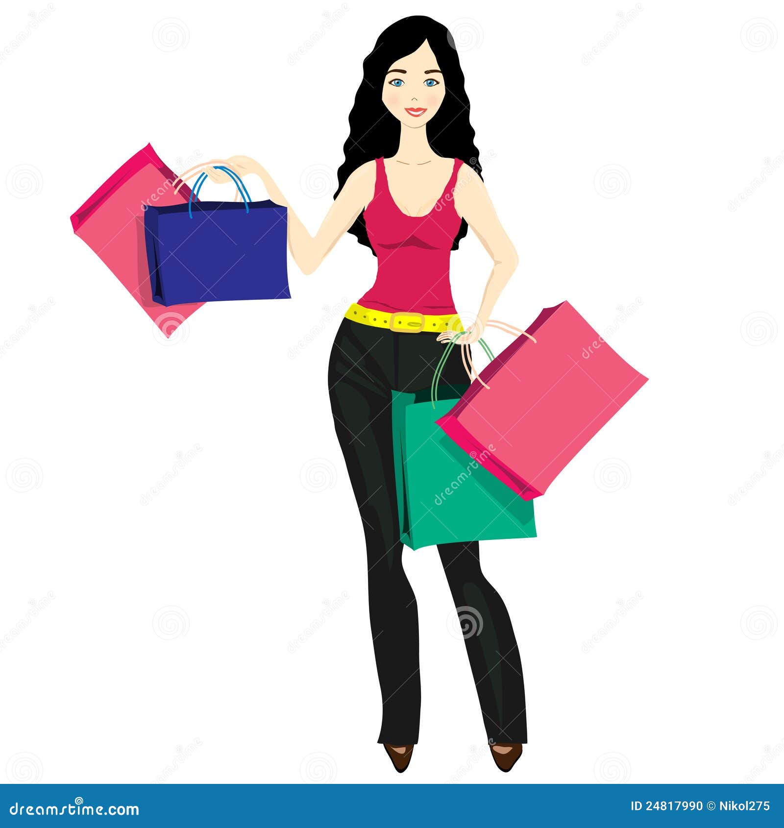 Smiling Young Woman with Shopping Bags. Stock Vector - Illustration of ...