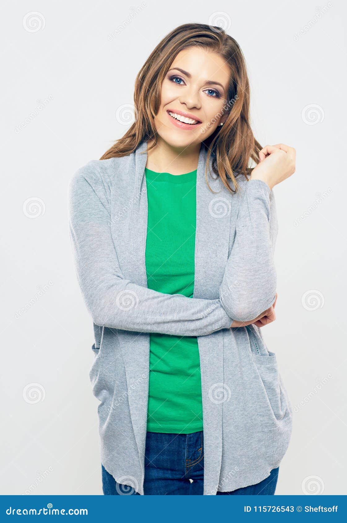 Smiling Young Woman Standing Against White Background Stock Image ...