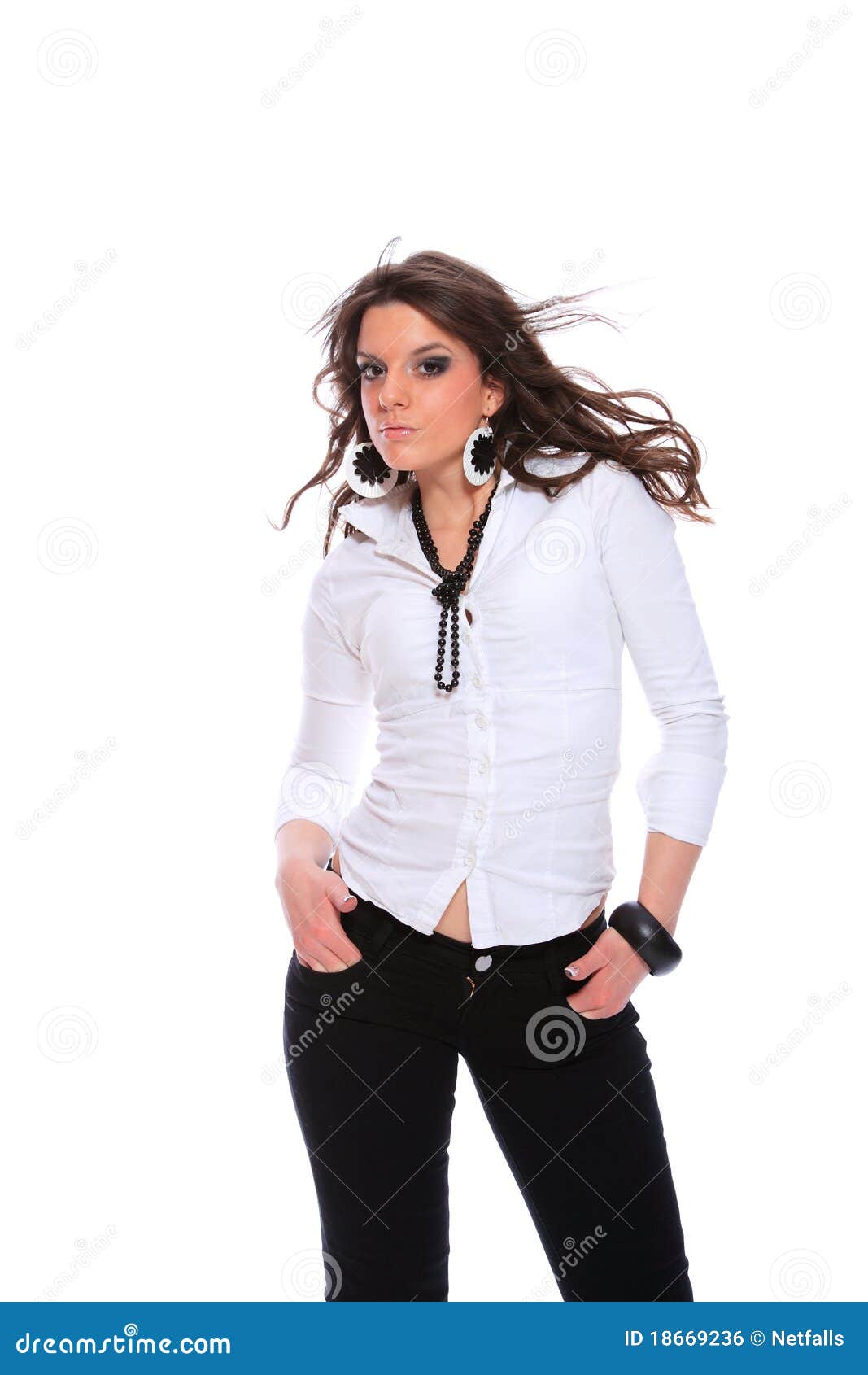 Smiling Young Woman Wearing a White Shirt Stock Photo - Image of black ...