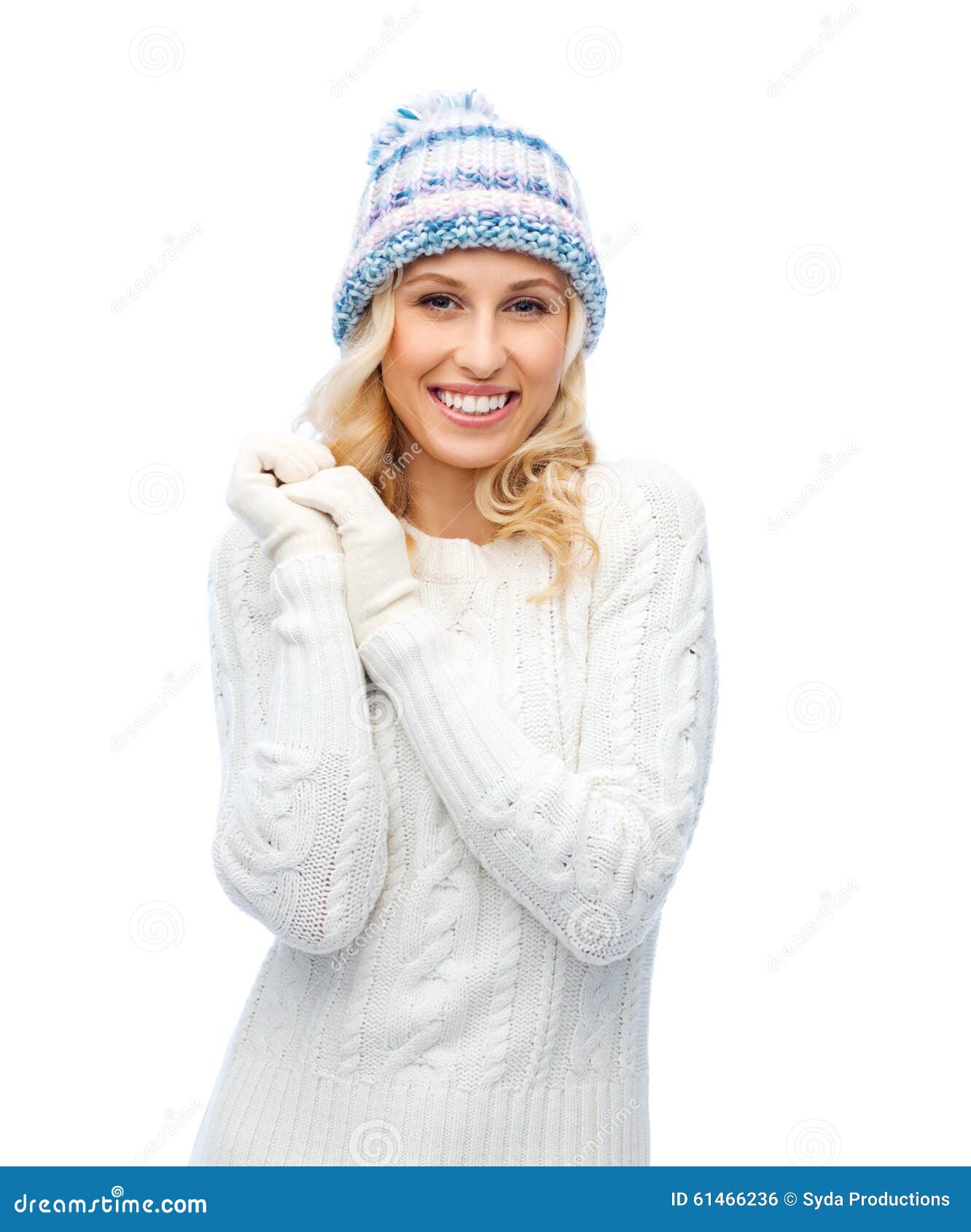 Smiling Young Woman in Winter Hat and Sweater Stock Photo - Image of ...