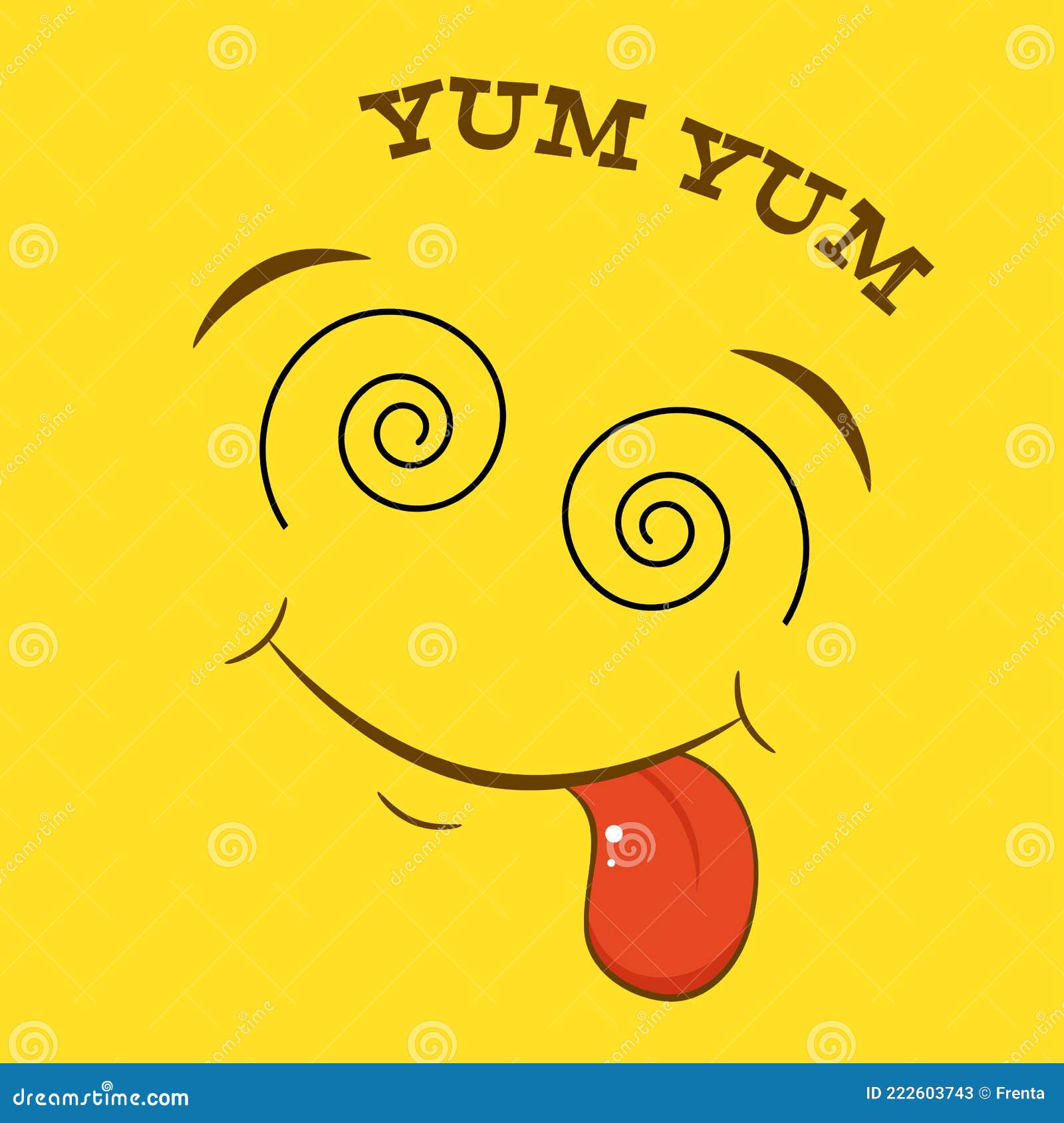 Smiling Yummy Emoticon on Yellow Background Stock Vector