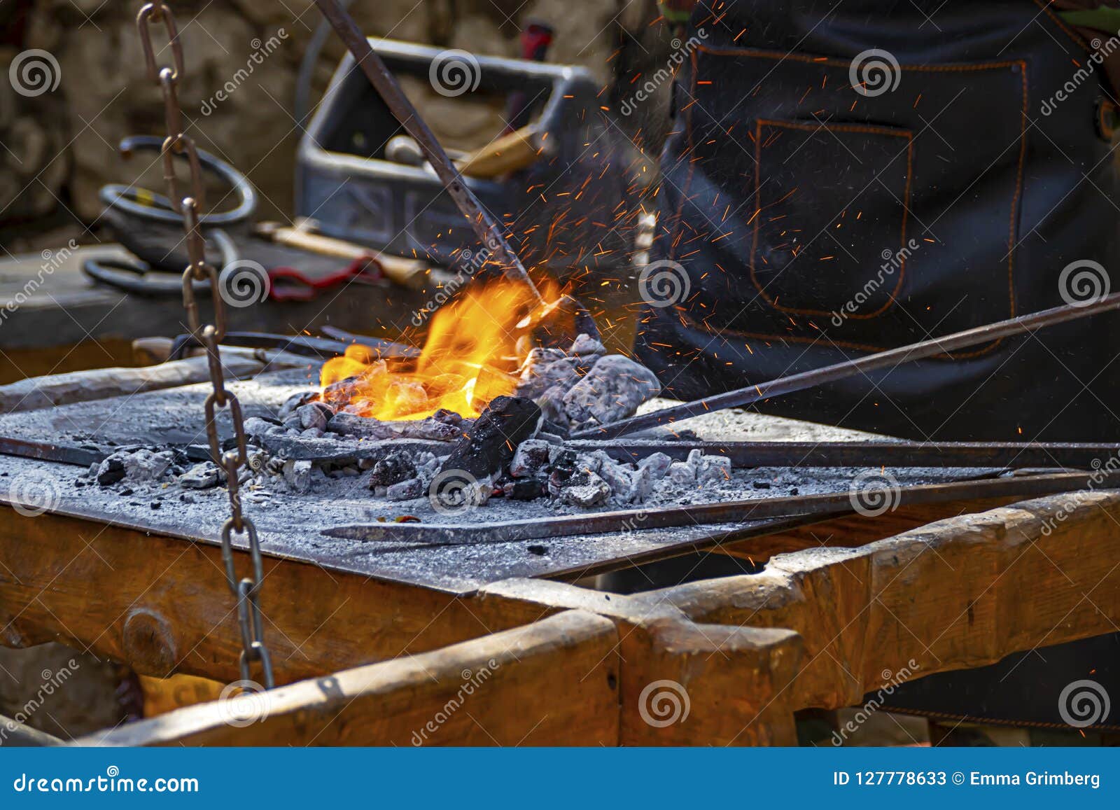 The Smith Heating the Metal in the Fire Stock Image Image of industry