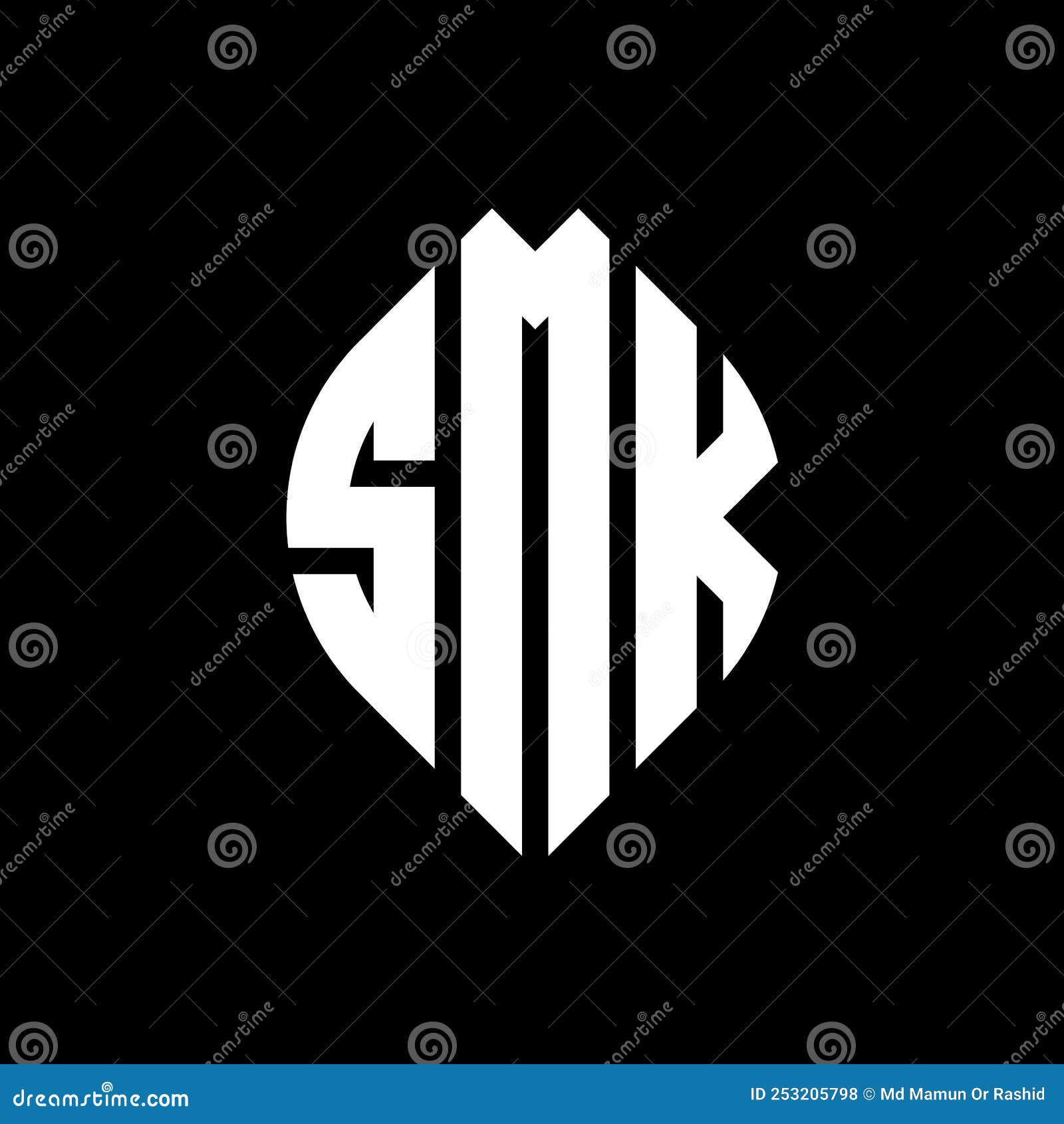 smk circle letter logo  with circle and ellipse . smk ellipse letters with typographic style. the three initials form a