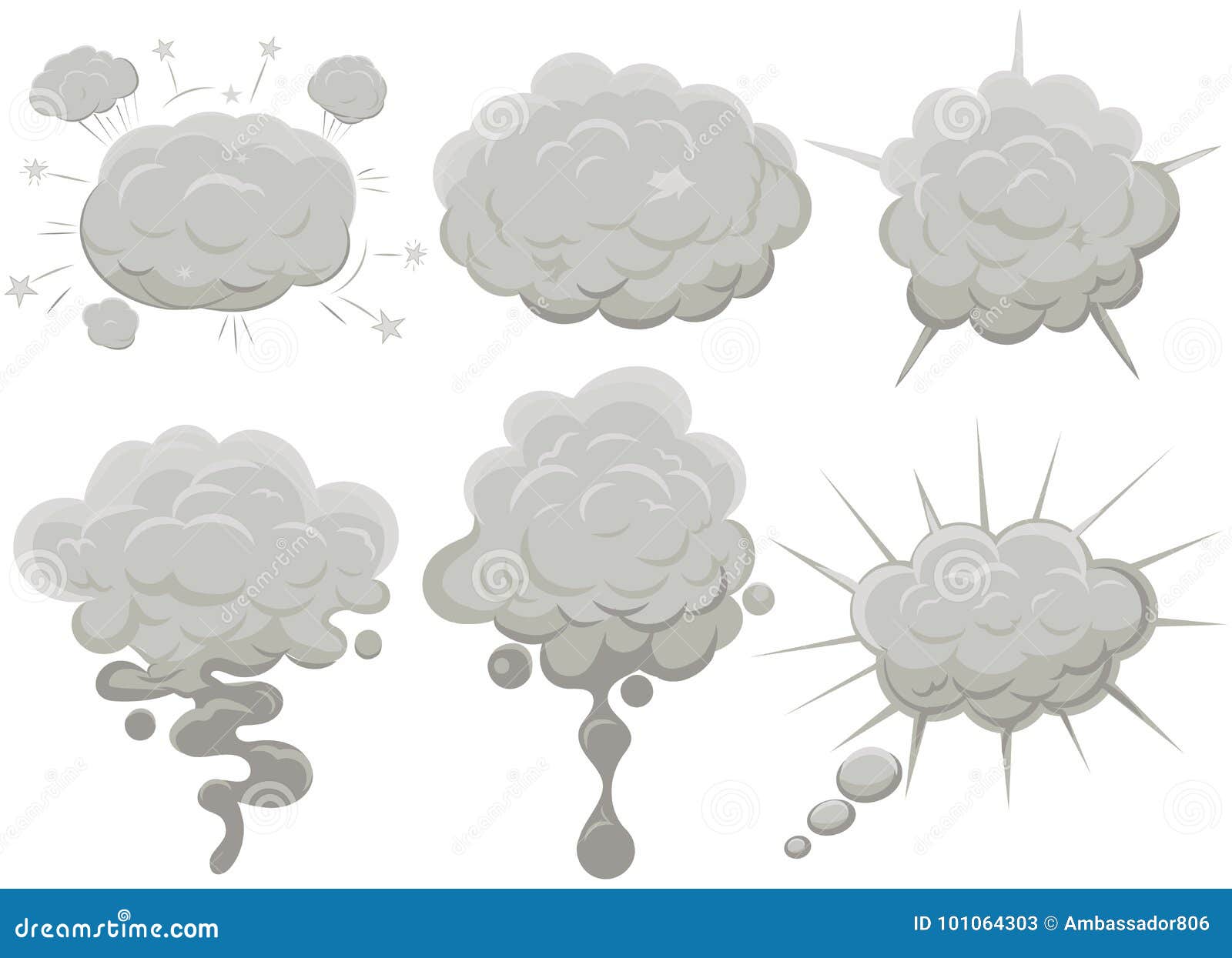 smoke cloud set explosion. dust puff cartoon frame 