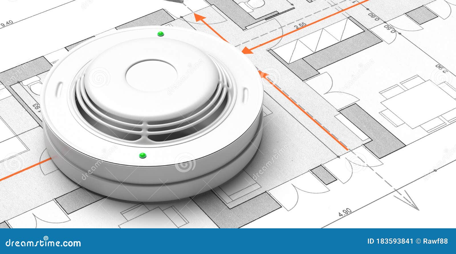 Smoke Detector on Blueprint Drawing Background. Fire Safety System. 3d ... Circuit Diagram