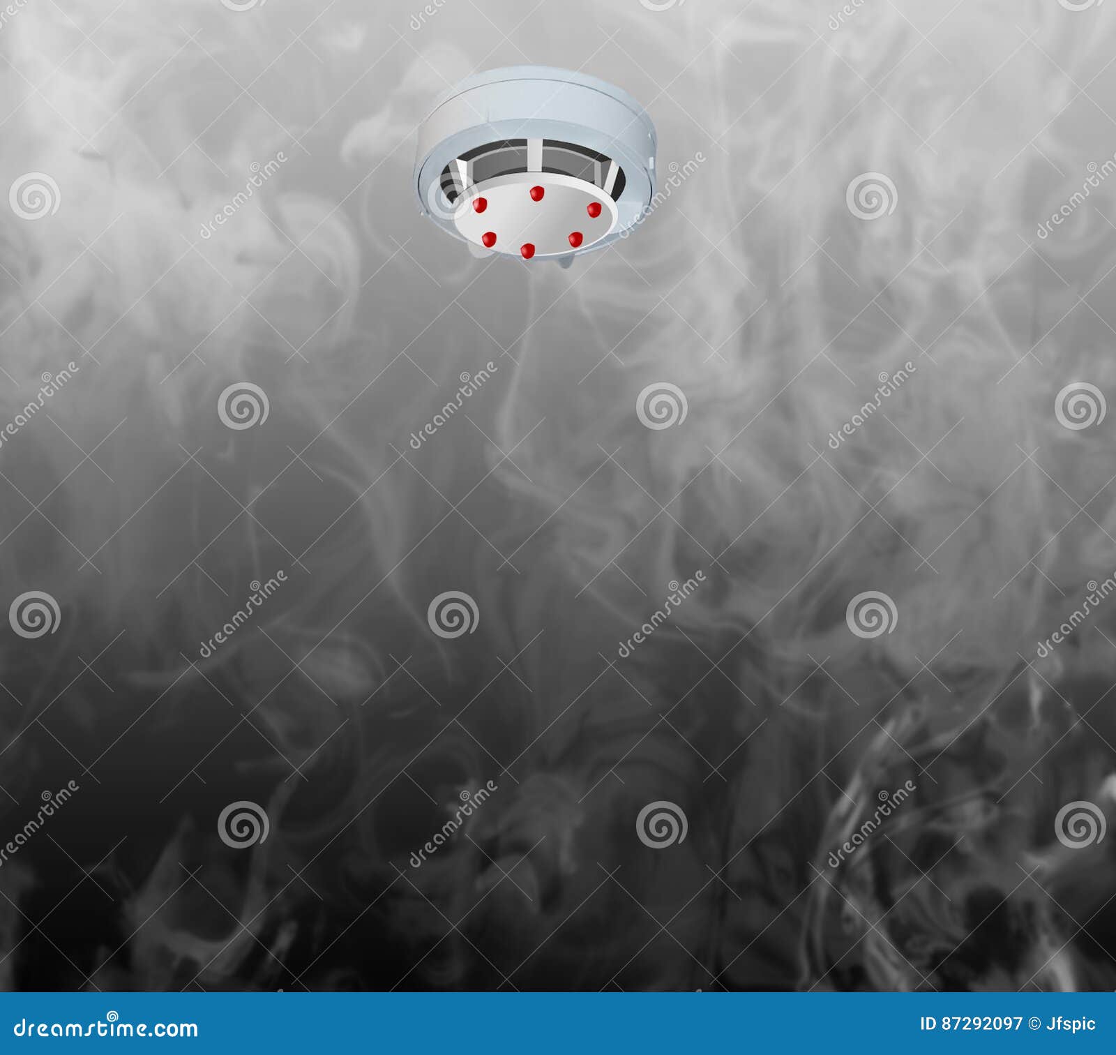 Smoke Detector on the Ceiling and Smoke. Stock Image Image of