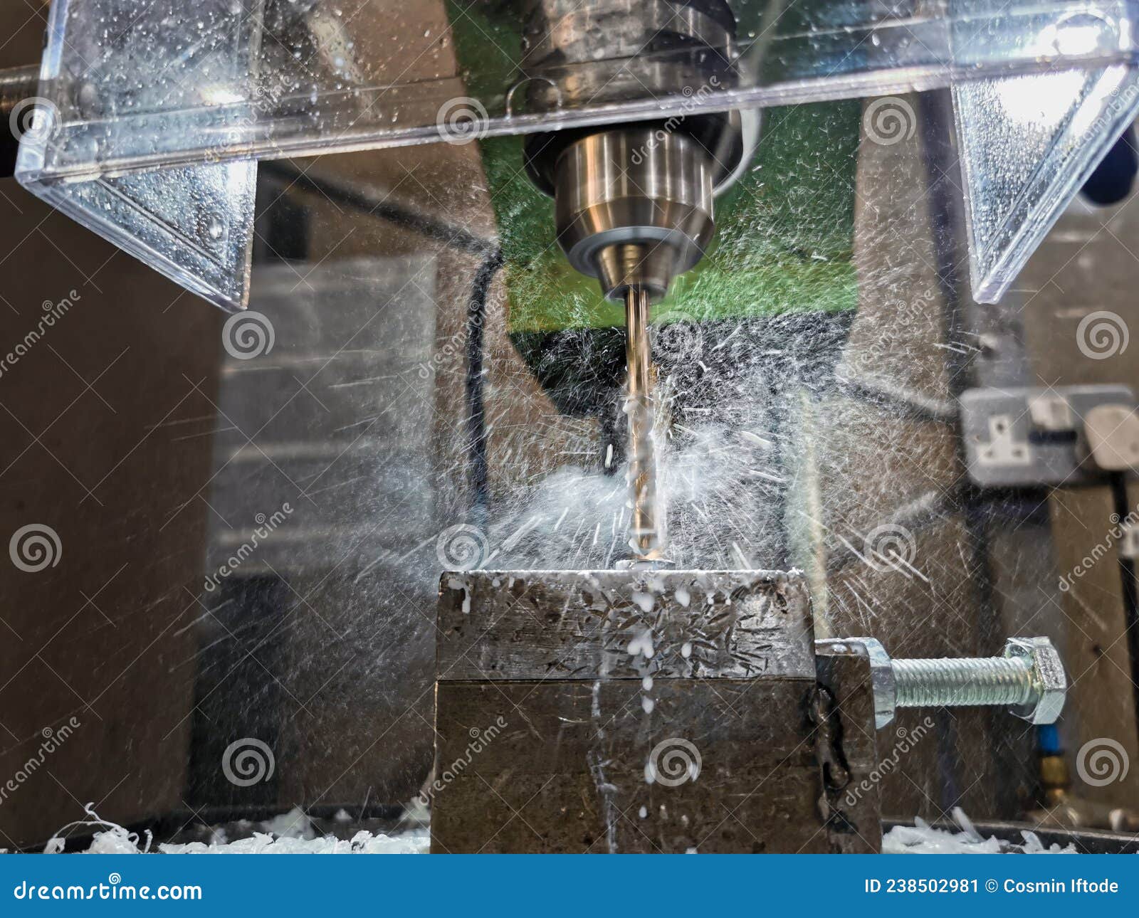 Smoke and Drops from Coolant Liquid on a Drill Stock Image Image of