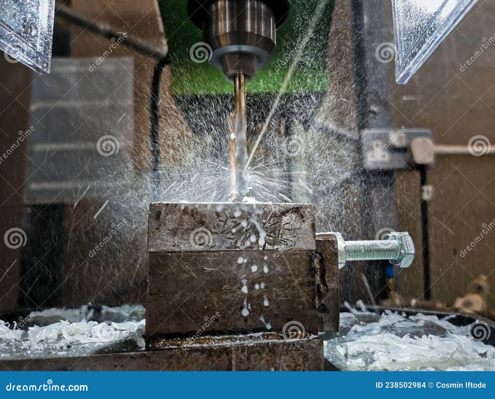 Smoke and Drops from Coolant Liquid on a Drill Stock Photo Image of