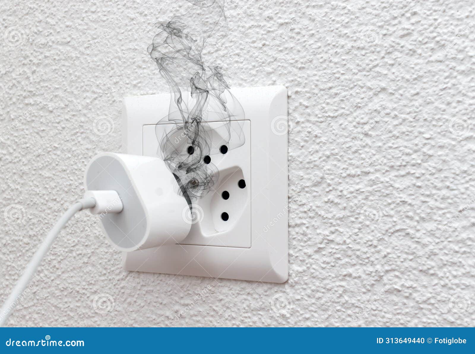 Smoke on Electric Wire Plug Phone Charger in Indoor, Electric Short