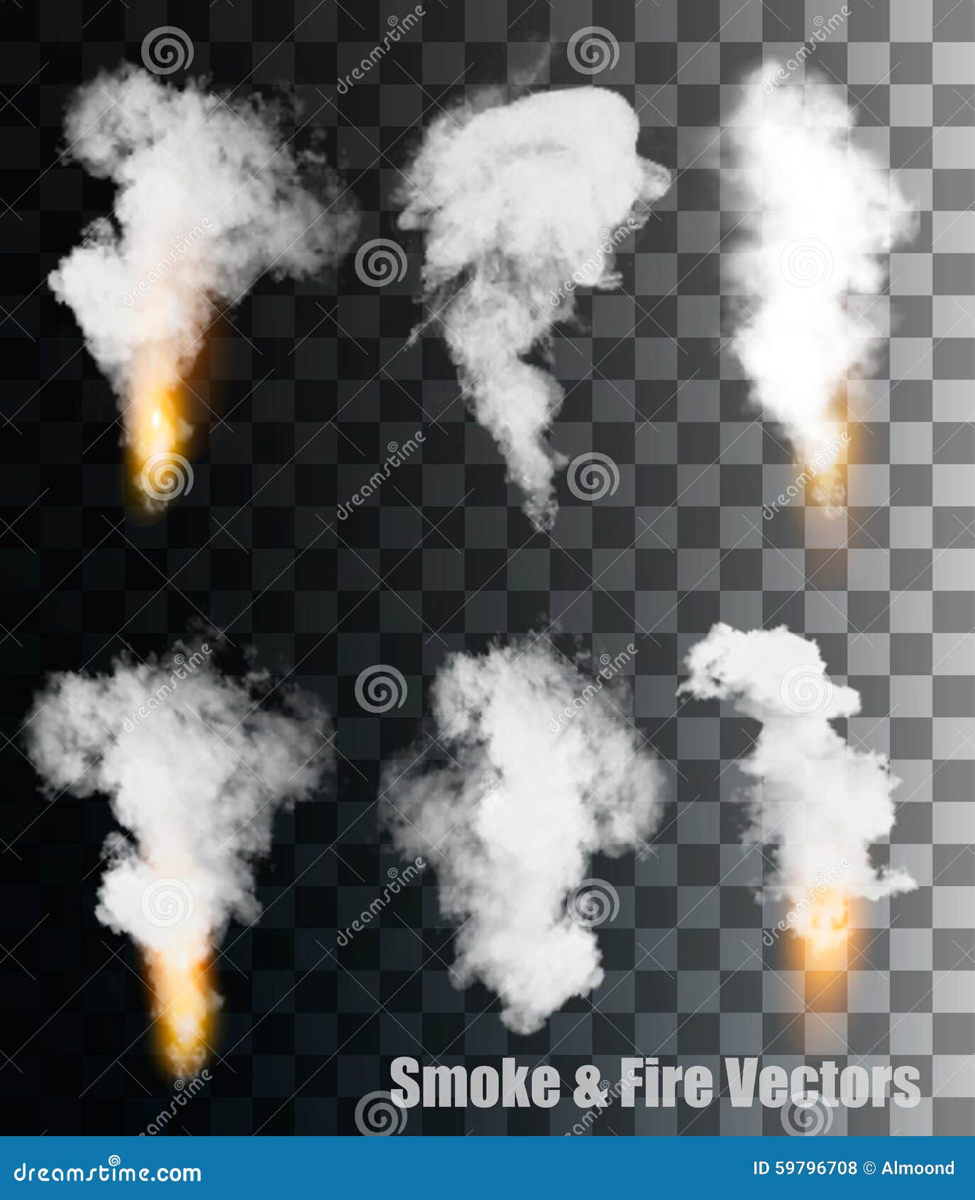 smoke and fire s on transparent background.