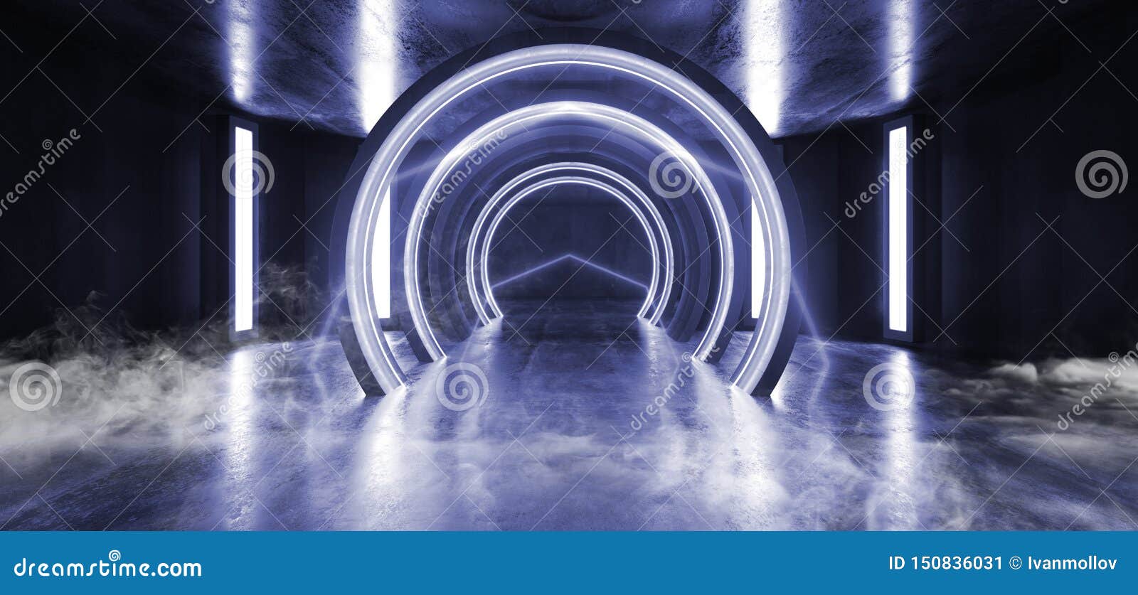 Smoke Future Sci Fi Circle Concrete Grunge Neon Lights Glowing Blue ...