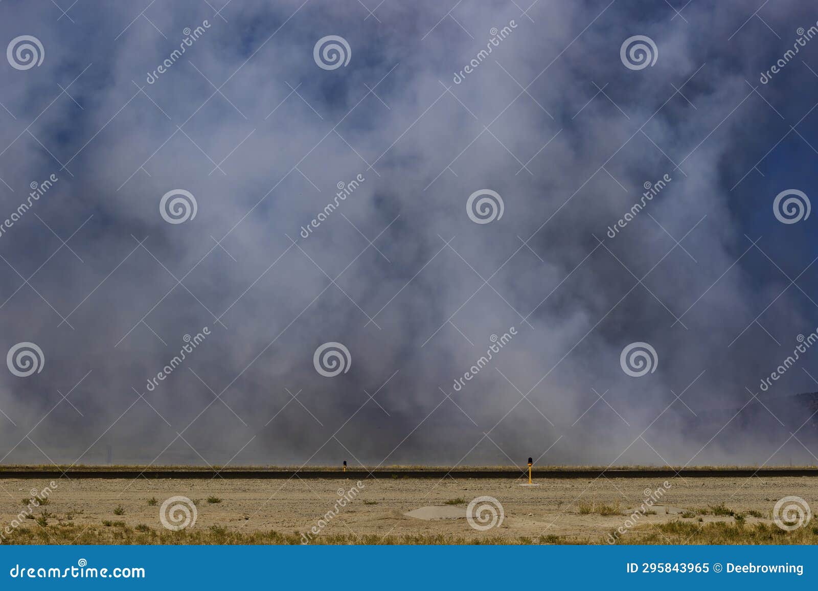 smoke over runway at stead airport in nevada, usa